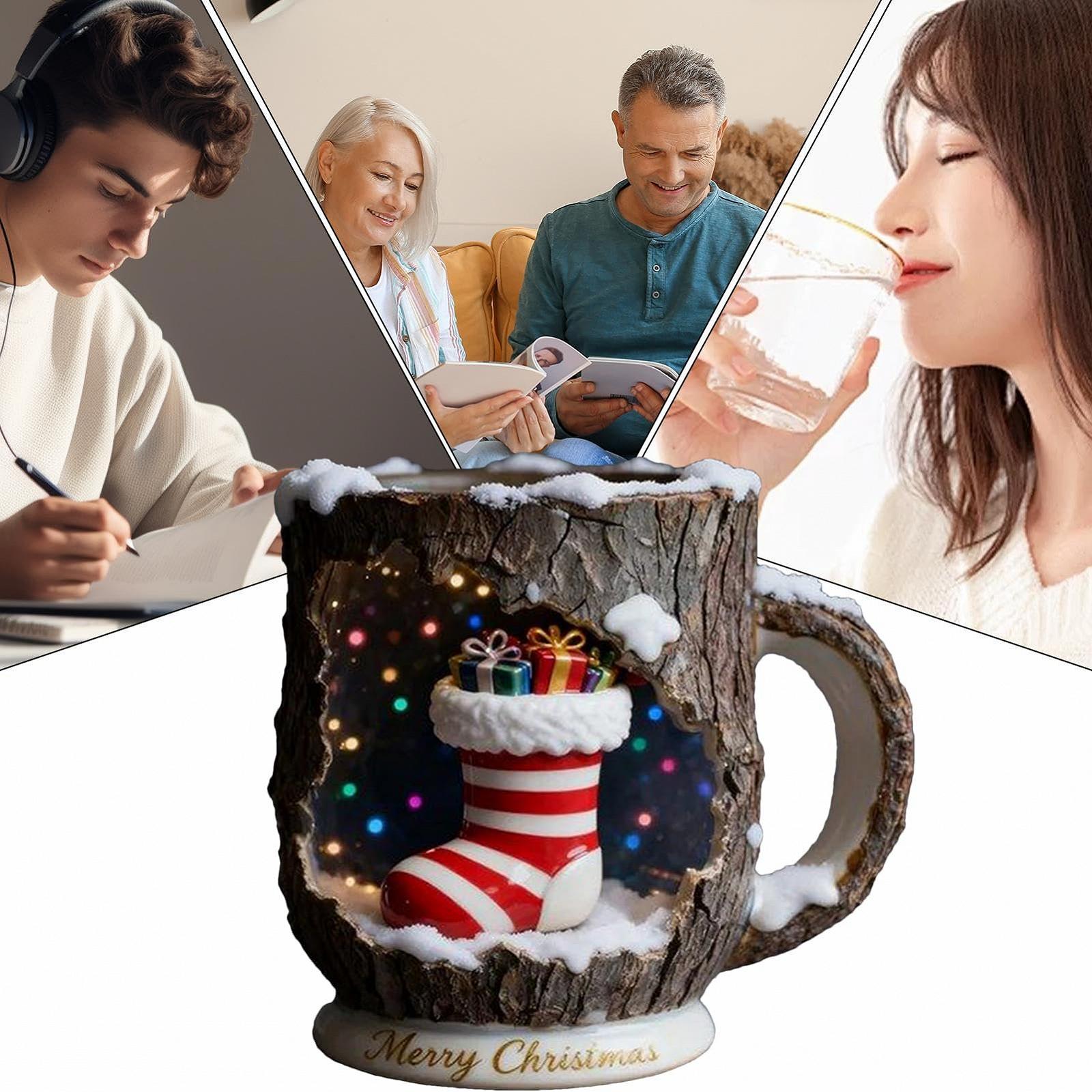 Рождественская Кружка с текстурой коры дерева для напитков, Чайная чашка с дизайном елки, для путешествий, дома, украшения стола и новоселья, фото №4