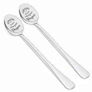 Ложка с гравировкой из нержавеющей стали, 19 см, набор 2 шт "Доброе утро мама, папа" - Фото 1