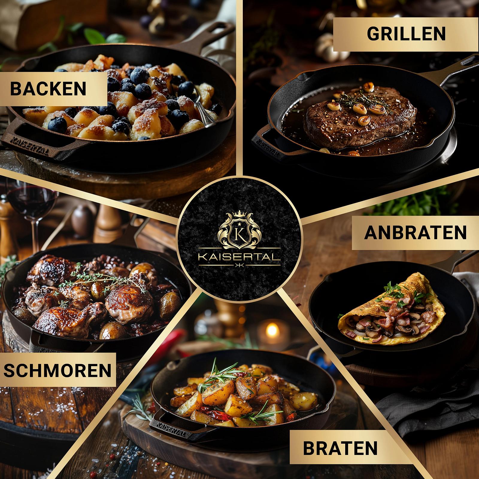 Сковорода Kaisertal® Premium 30 см з чавуну з книжкою рецептів Чорний, фото №5