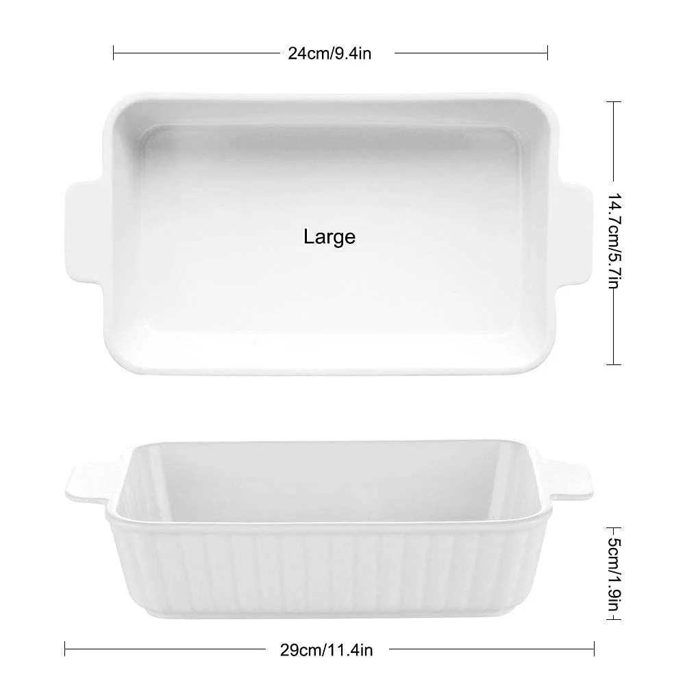 Набор форм для запекания Porcelain 2 шт. Белые прямоугольные полосатые с ручками, фото №2