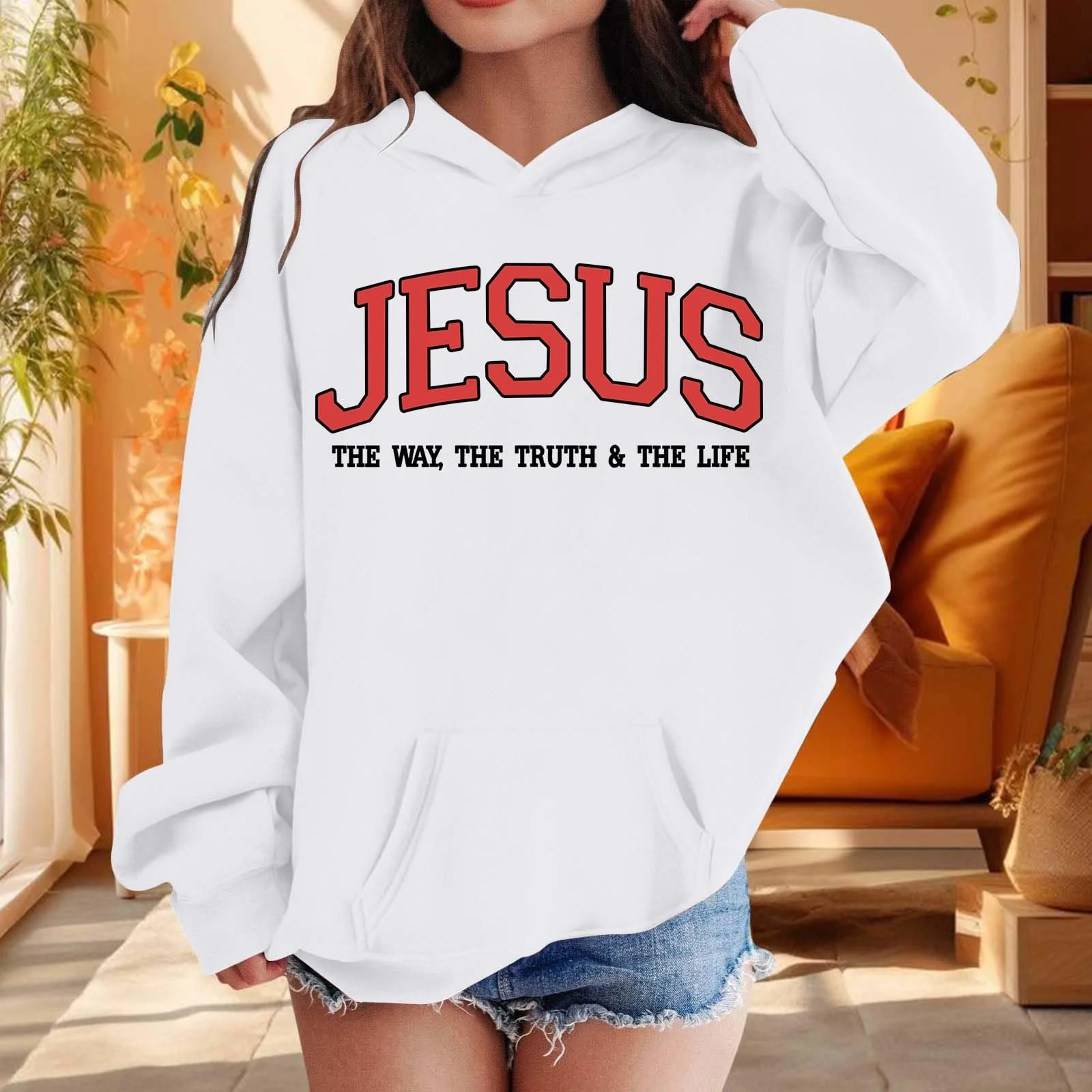 Пуловер для дівчат з круглим вирізом і літерним принтом, фото №3