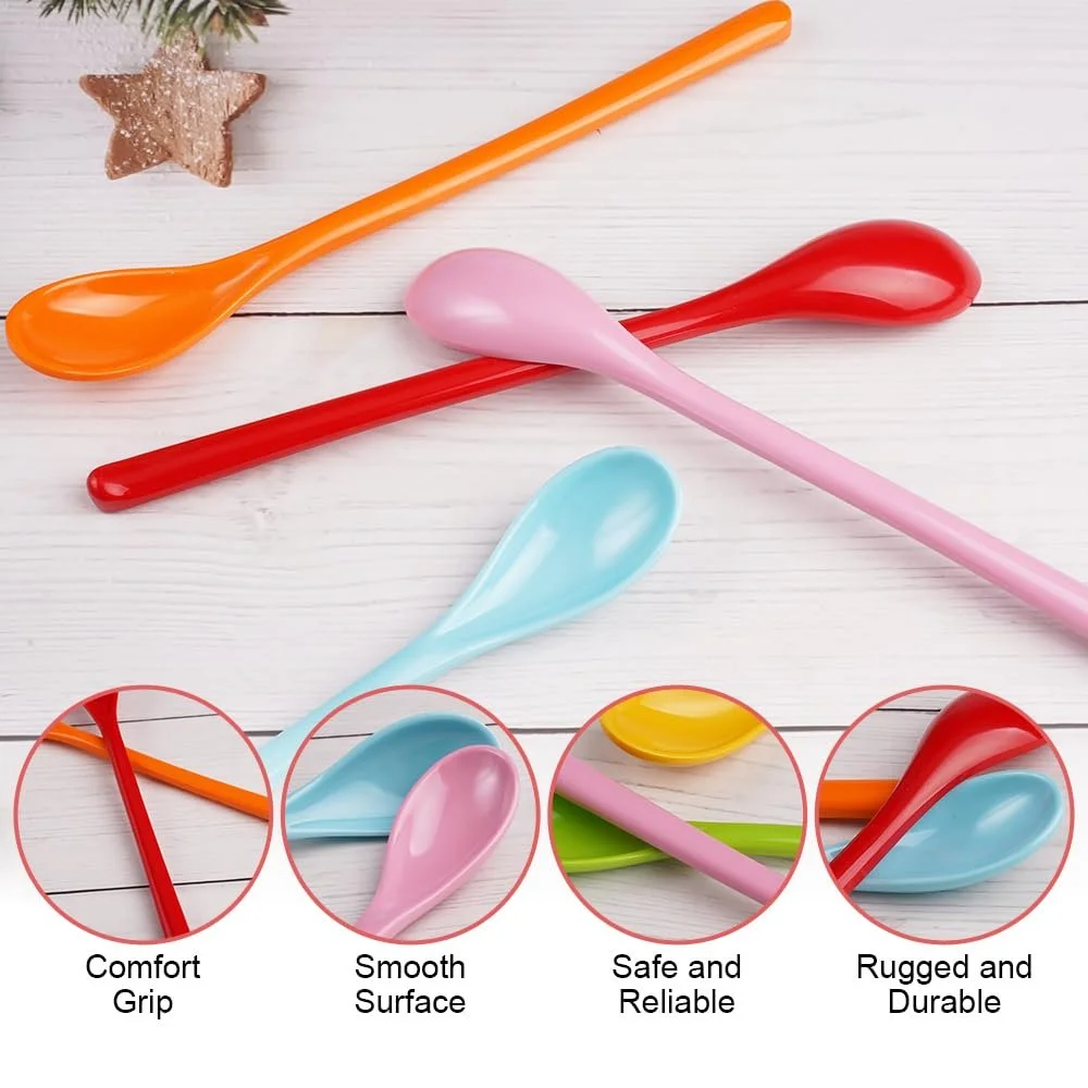 Набір пластикових ложок 12 штук, довгі, 18.7 см, 6 кольорів, фото №3