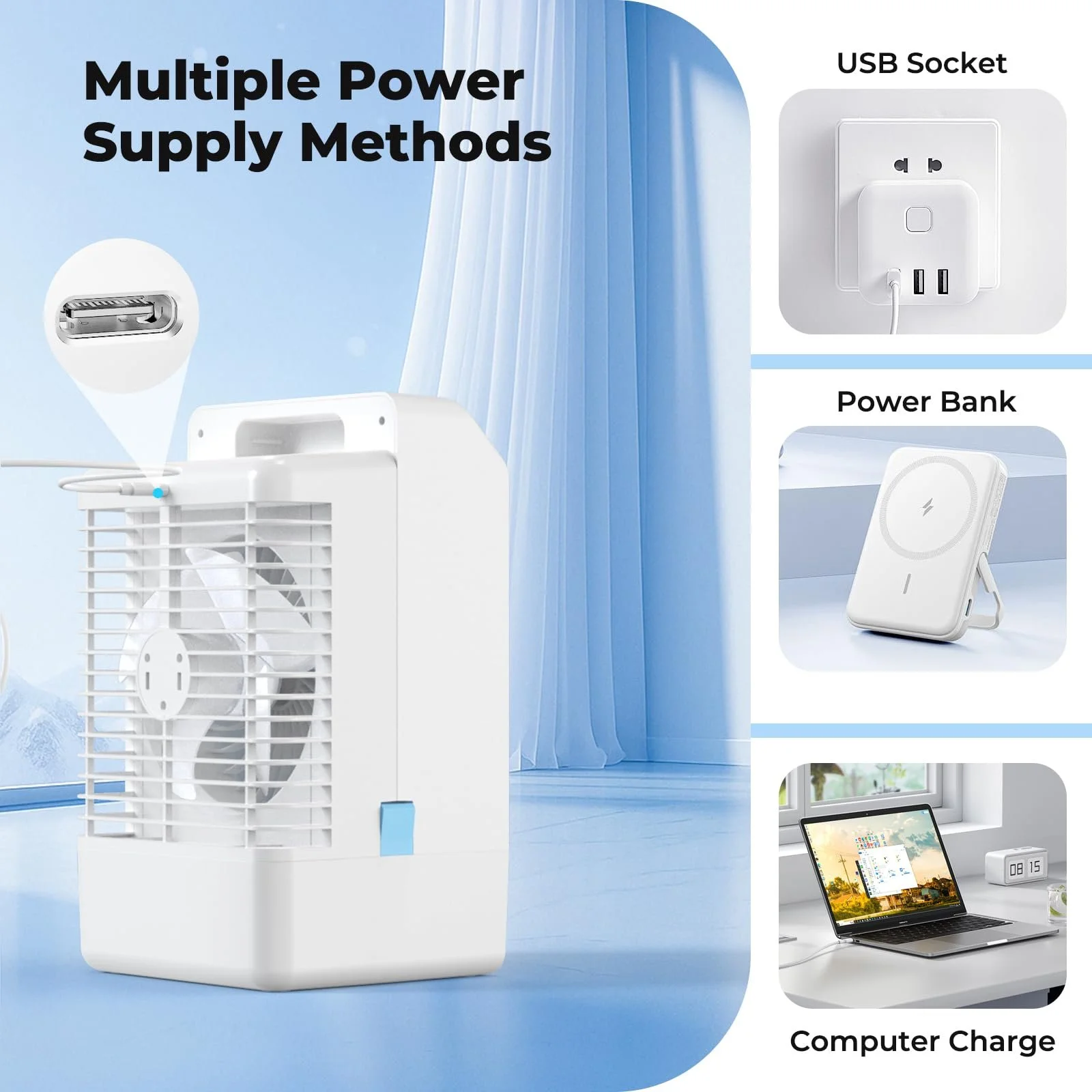 Портативный кондиционер 4-в-1 1000 ml 4 скорости Таймер Подсветка, фото №7
