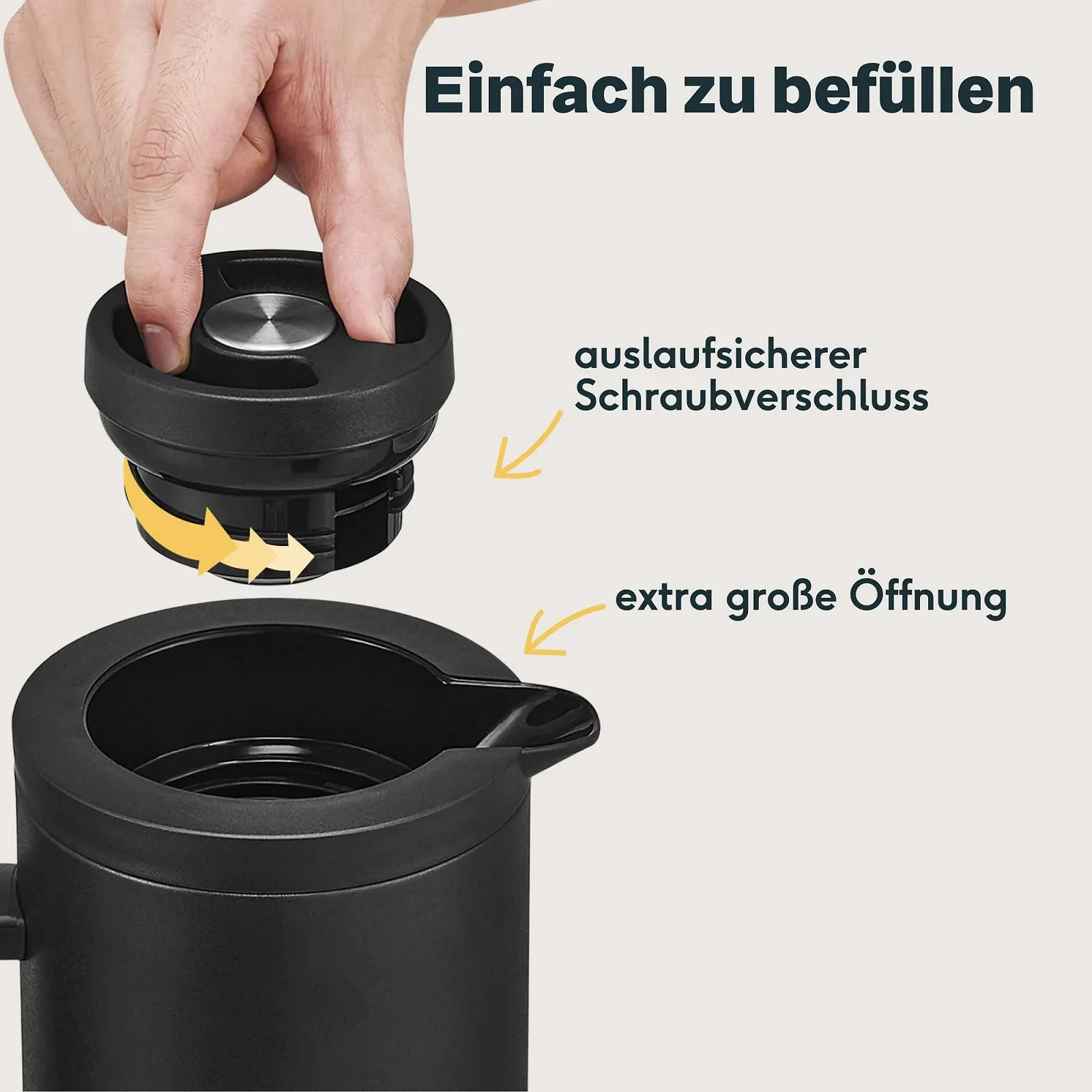 Термос для кави та чаю Silberthal 1-L з нержавіючої сталі з подвійними стінками та скляною підкладкою, чорний, фото №5