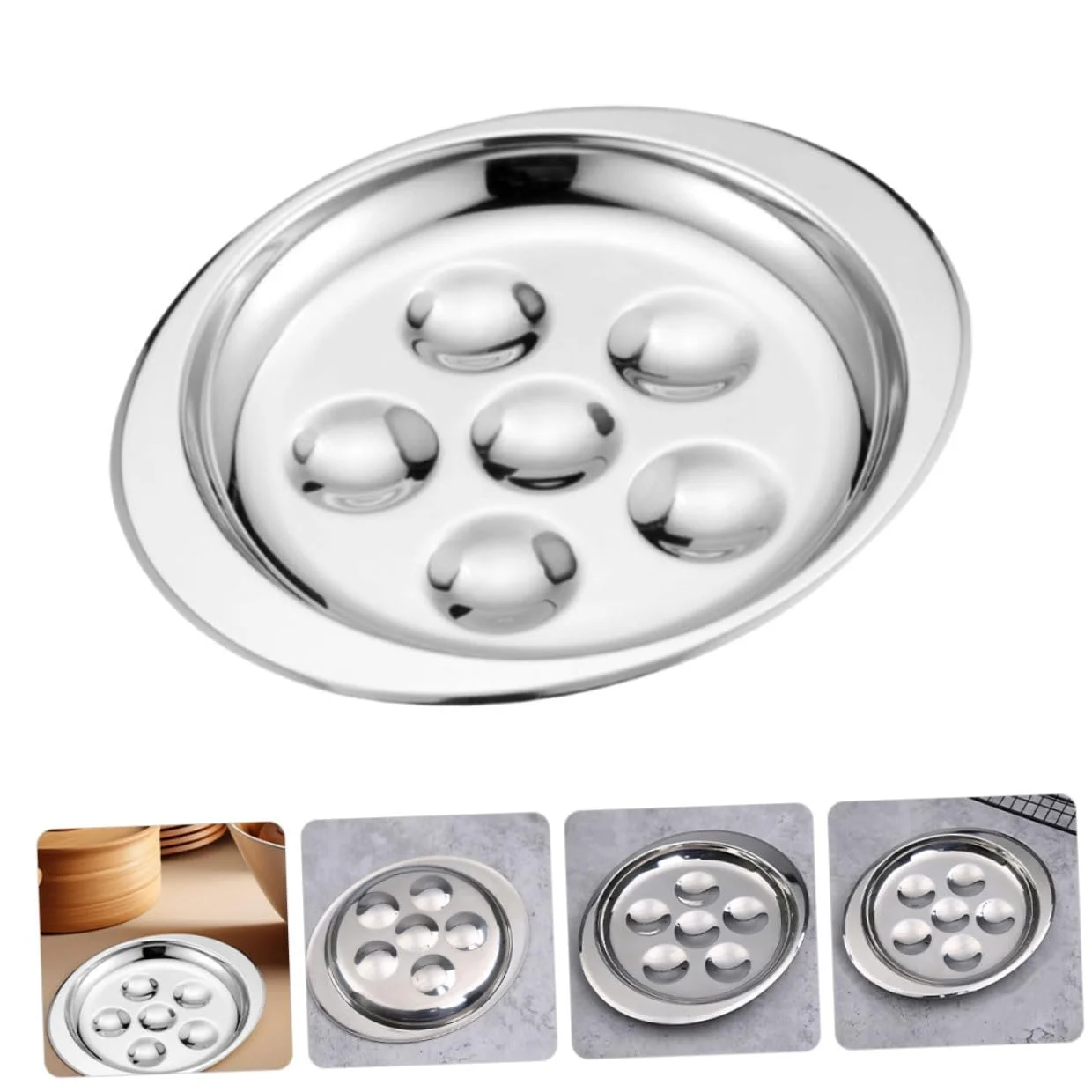 Набор тарелок для улиток Veemoon 2 шт. нержавеющая сталь для запекания яиц термостойкие Сребристый, фото №9