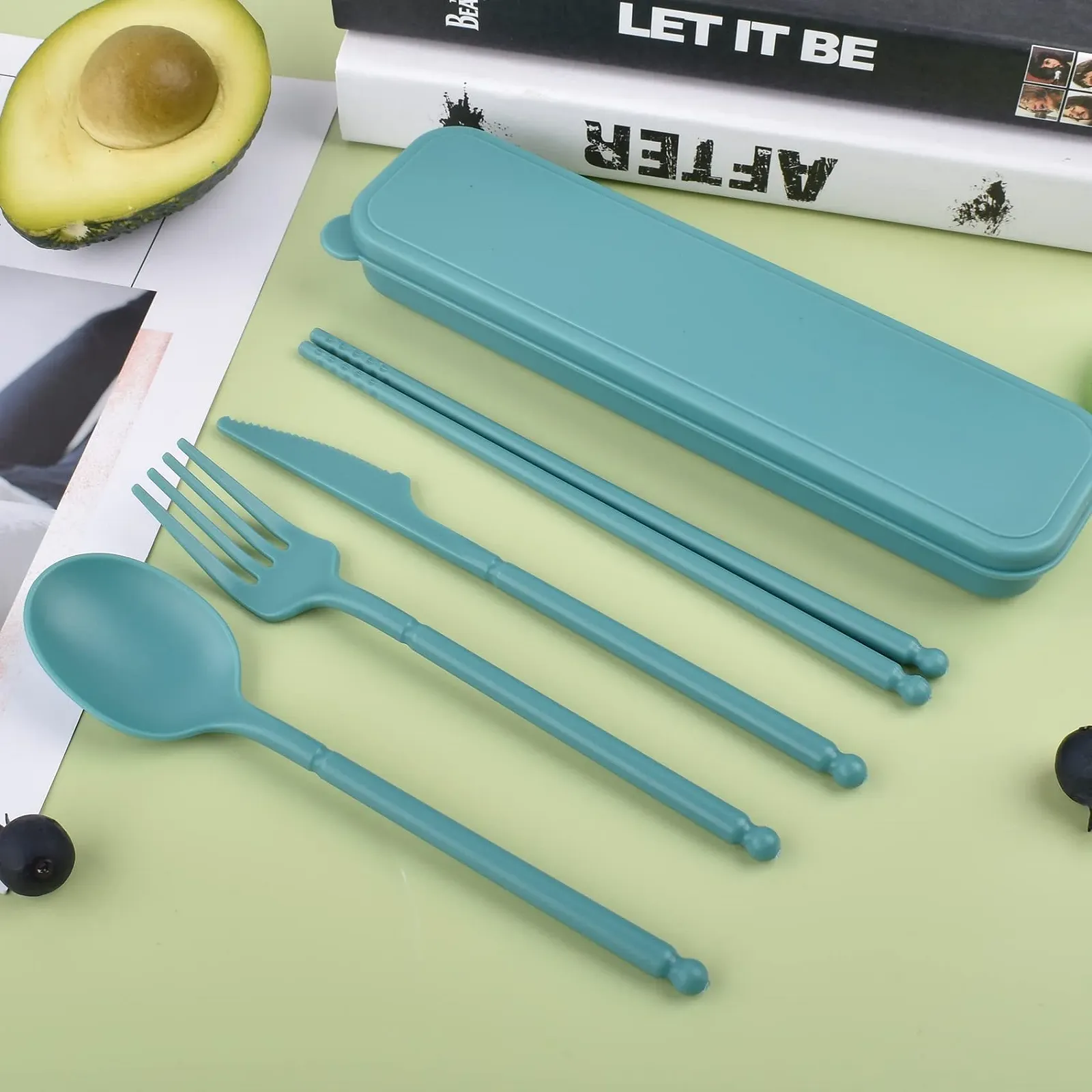 Набор столовых приборов для путешествий 1 человек, пластиковые столовые приборы многоразового использования для кемпинга с чехлом, зеленый, фото №2 Набор столовых приборов для путешествий 1 человек, пластиковые столовые приборы многоразового использования для кемпинга с чехлом, зеленый, фото №2