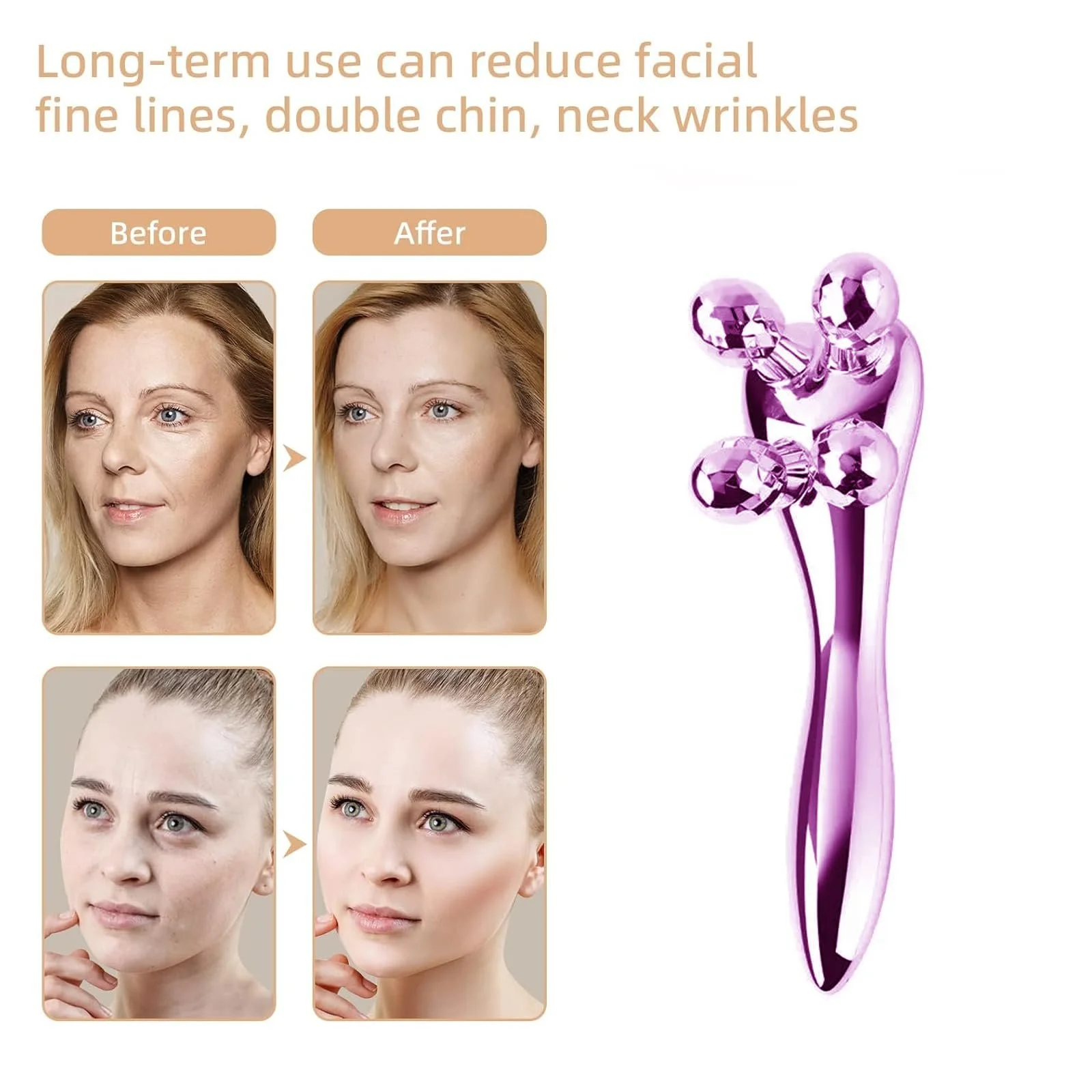 Масажер для обличчя MisFun, 3D-ролик, рожевий, фото №4