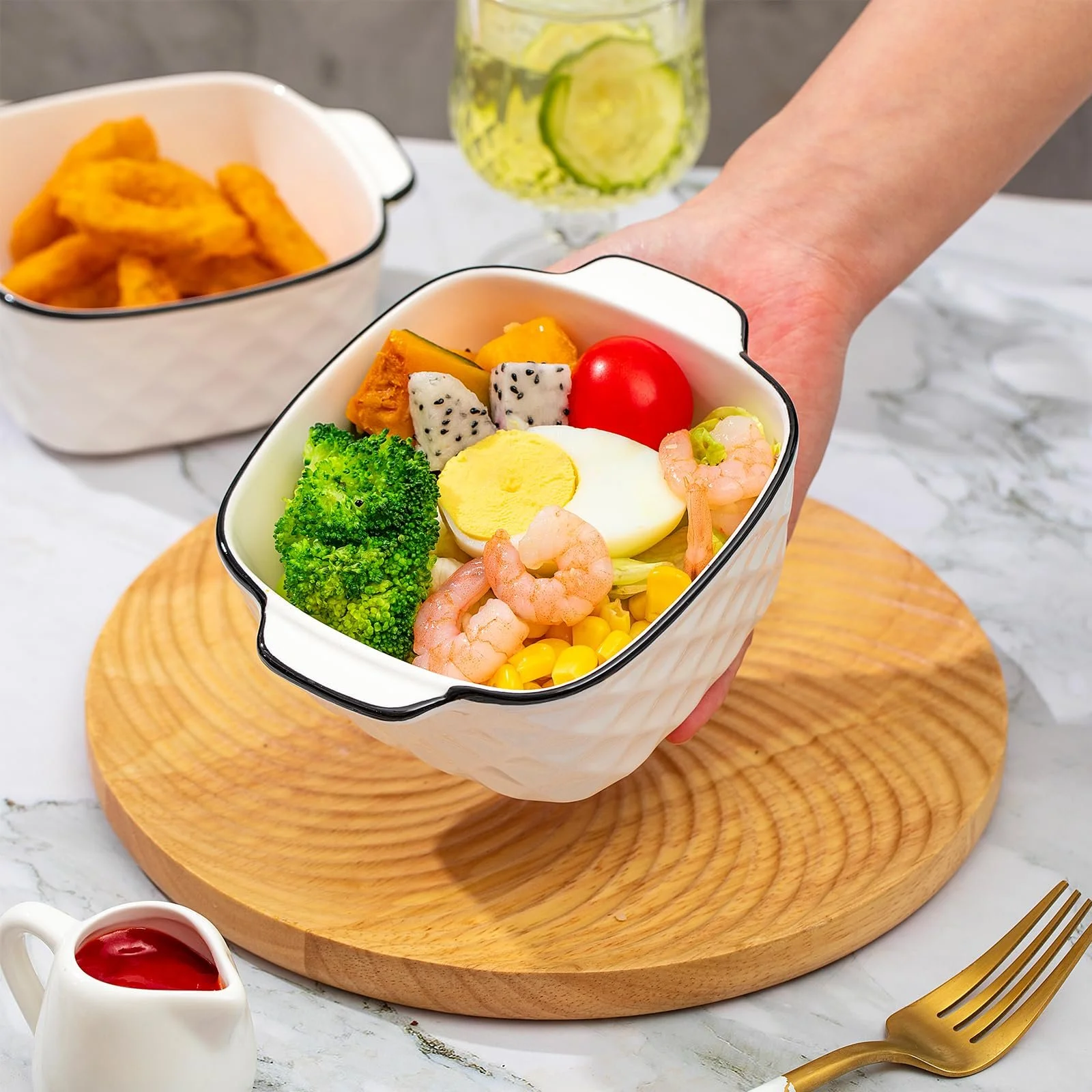 Формы для запекания Набор из 4 шт Квадратные Керамические с ручками Белый, фото №8