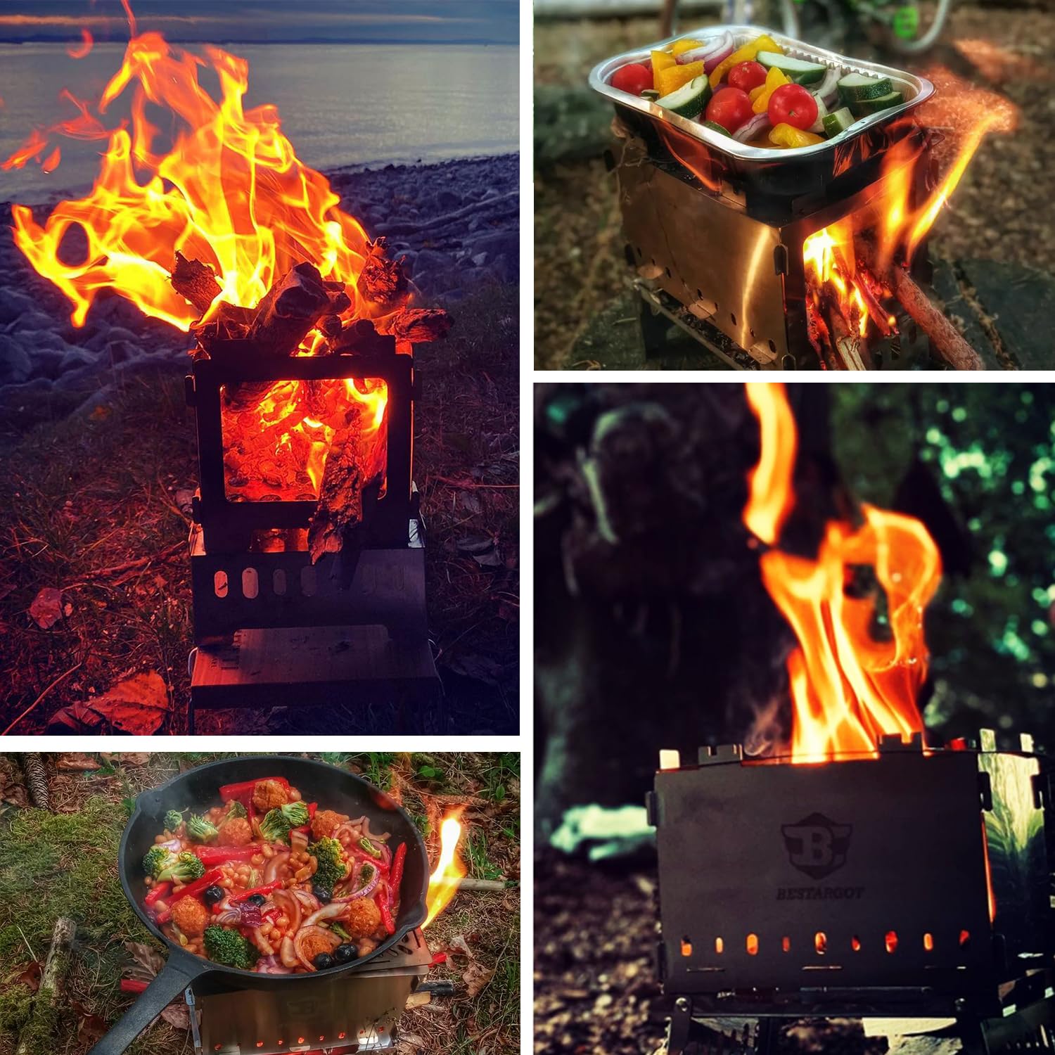 Плита Bestargot Wood Stove Portable Hobo Cooker складная, ветрозащитная, из нержавеющей стали с сумкой для переноски, 3-в-1 многофункциональная для одиночного кемпинга, пеших походов, фото №6