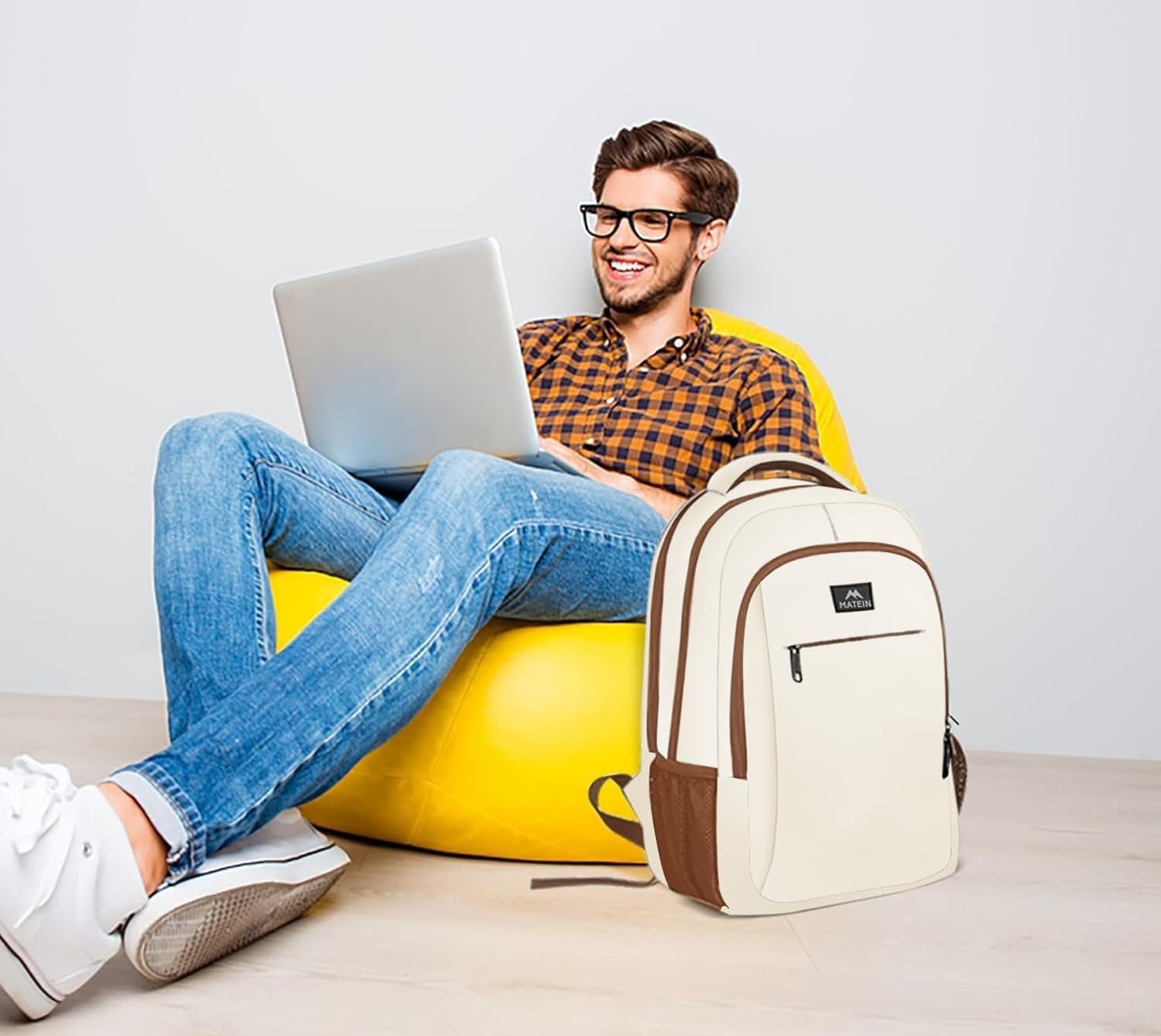 Рюкзак для ноутбука MATEIN Business Laptop Backpack 15.6 Inch з USB-портом водовідштовхувальний Бежево-коричневий, фото №7 Рюкзак для ноутбука MATEIN Business Laptop Backpack 15.6 Inch з USB-портом водовідштовхувальний Бежево-коричневий, фото №7