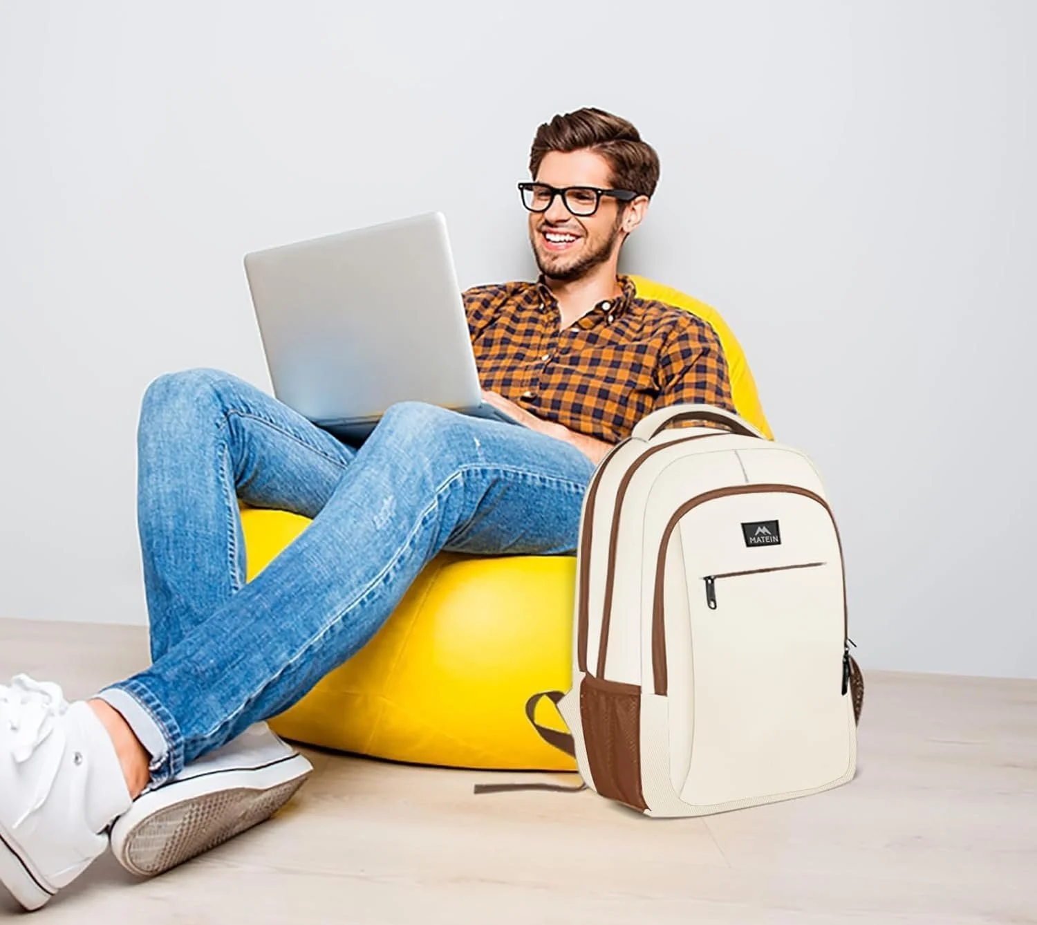 Рюкзак для ноутбука MATEIN Business Laptop Backpack 15.6 Inch с USB-портом водоотталкивающий Бежево-коричневый, фото №7 Рюкзак для ноутбука MATEIN Business Laptop Backpack 15.6 Inch с USB-портом водоотталкивающий Бежево-коричневый, фото №7