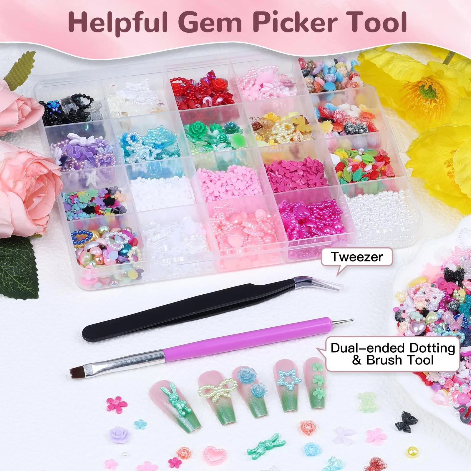 Набір 3D прикрас для нігтів Зайчик Бантик, фото №6