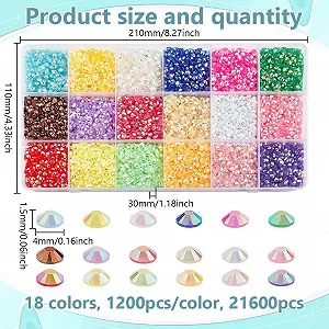 Стразы полукруглые Approx. 21600 штук, 18 цветов, 4 мм, смола, плоская задняя часть, граненые хрустальные стразы-кабошоны synthetic.ua - Фото 1