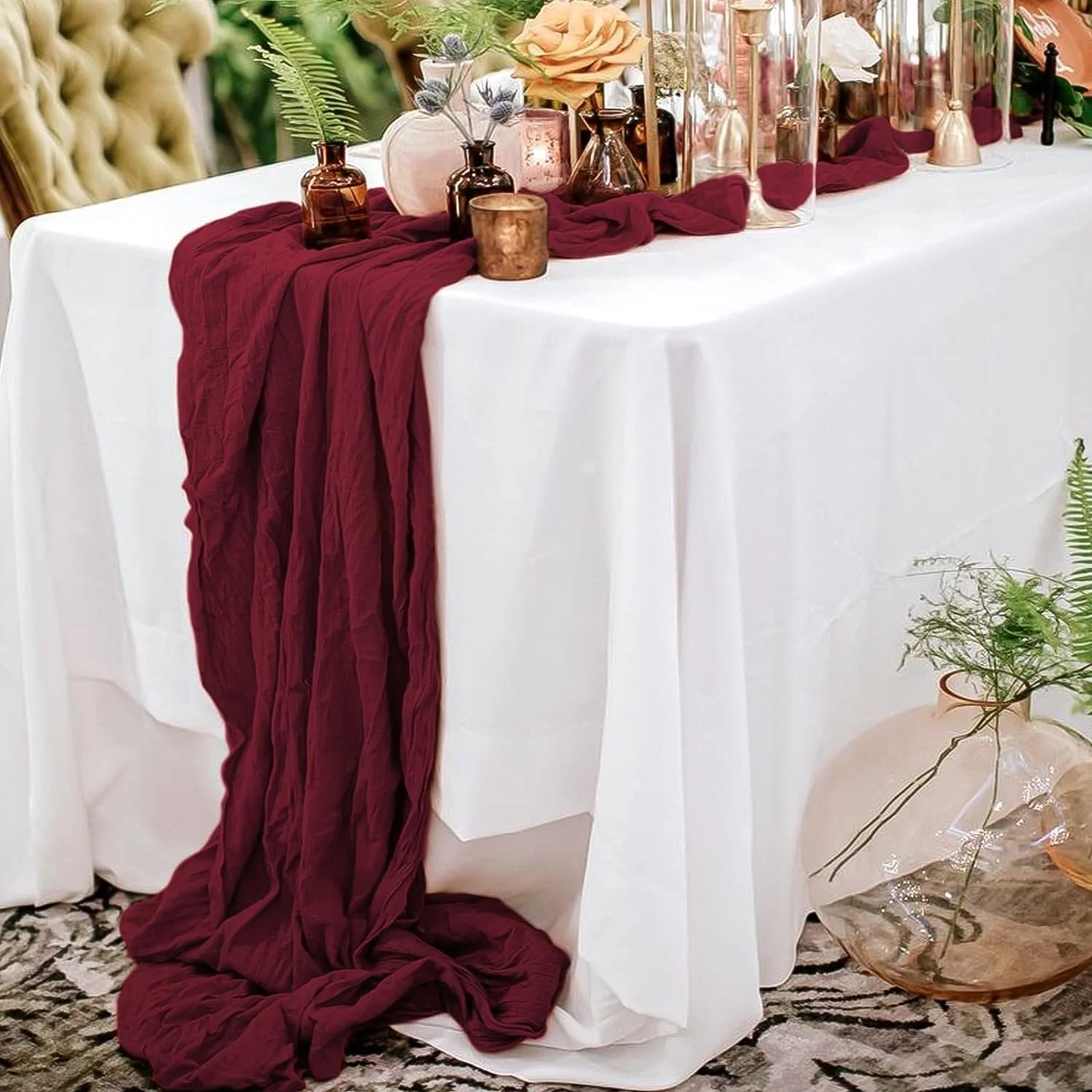 Настільні доріжки 6 шт. Cheesecloth 90 x 300 см Марлева тканина Бордові, фото №7 Настільні доріжки 6 шт. Cheesecloth 90 x 300 см Марлева тканина Бордові, фото №7