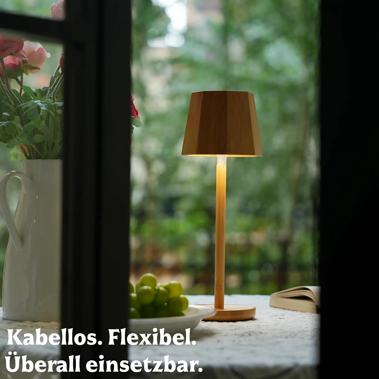 Настільна лампа LED Vintage Bamboo Boho бездротова сенсорна IP54 5200 mAh Дерев'яна, фото №4