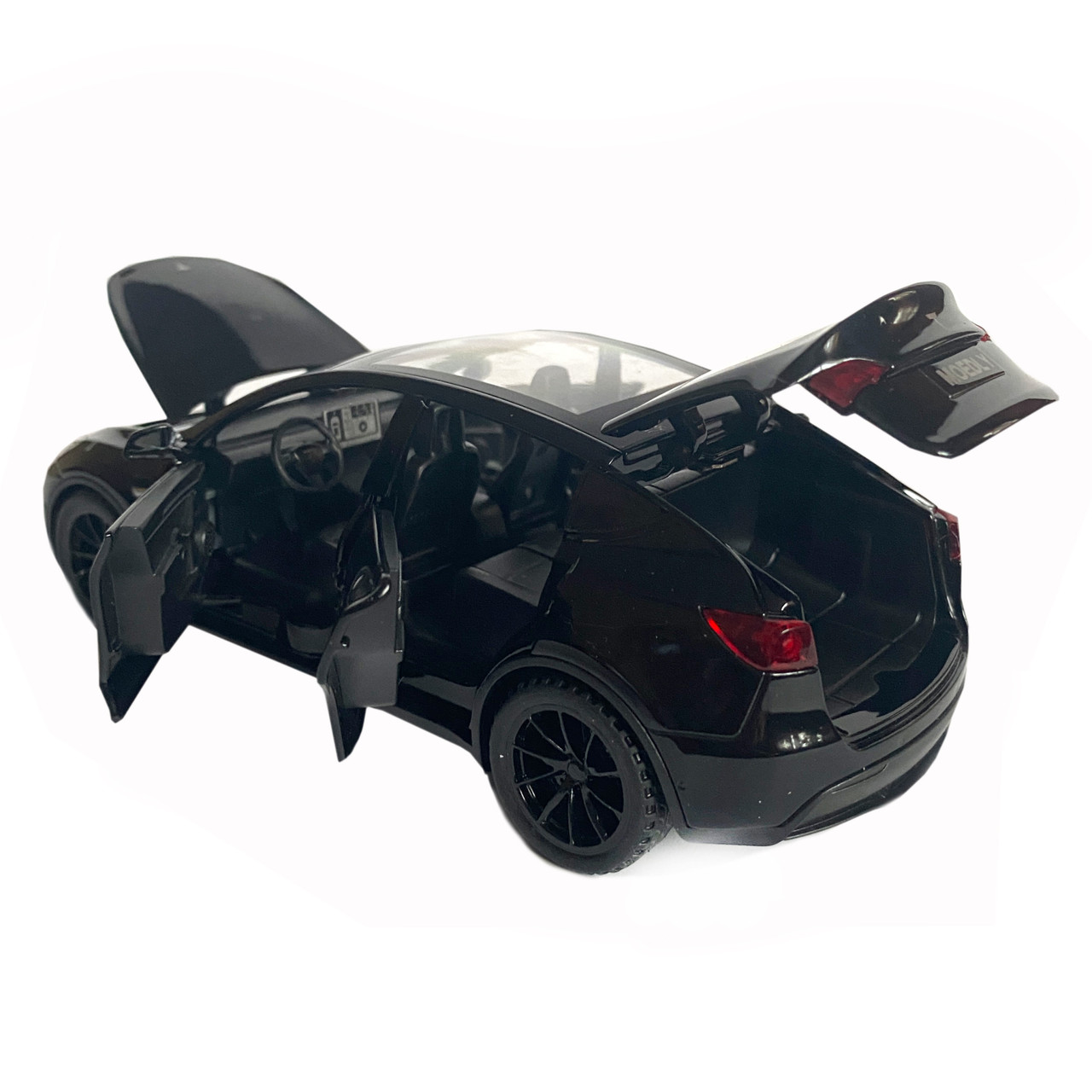 Игрушечная машинка металлическая Tesla Y тесла черная звук свет инерция откр двери багажник капот, фото №7