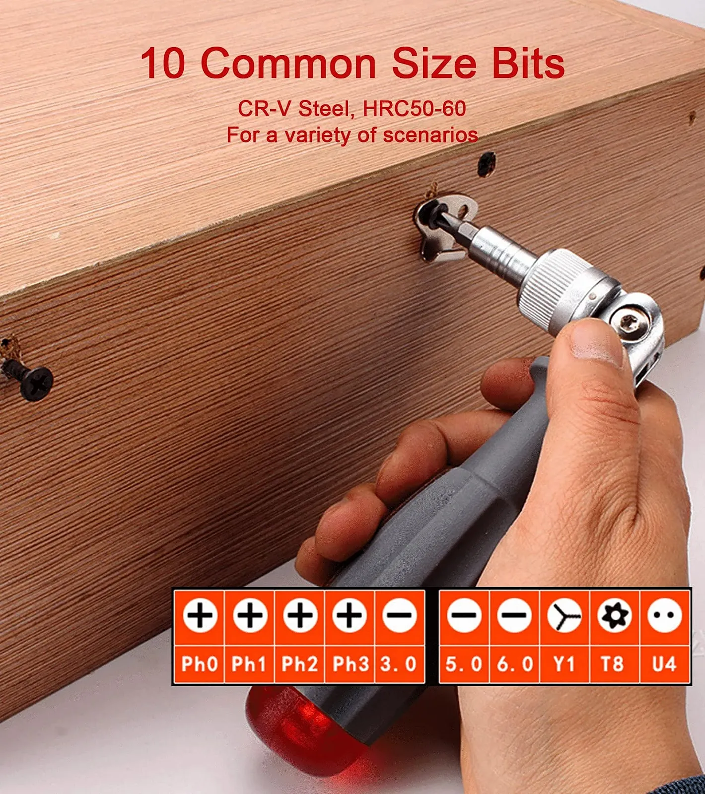 Викрутка Deselen з тріскачкою набір з 10 біти Мала червона, фото №6