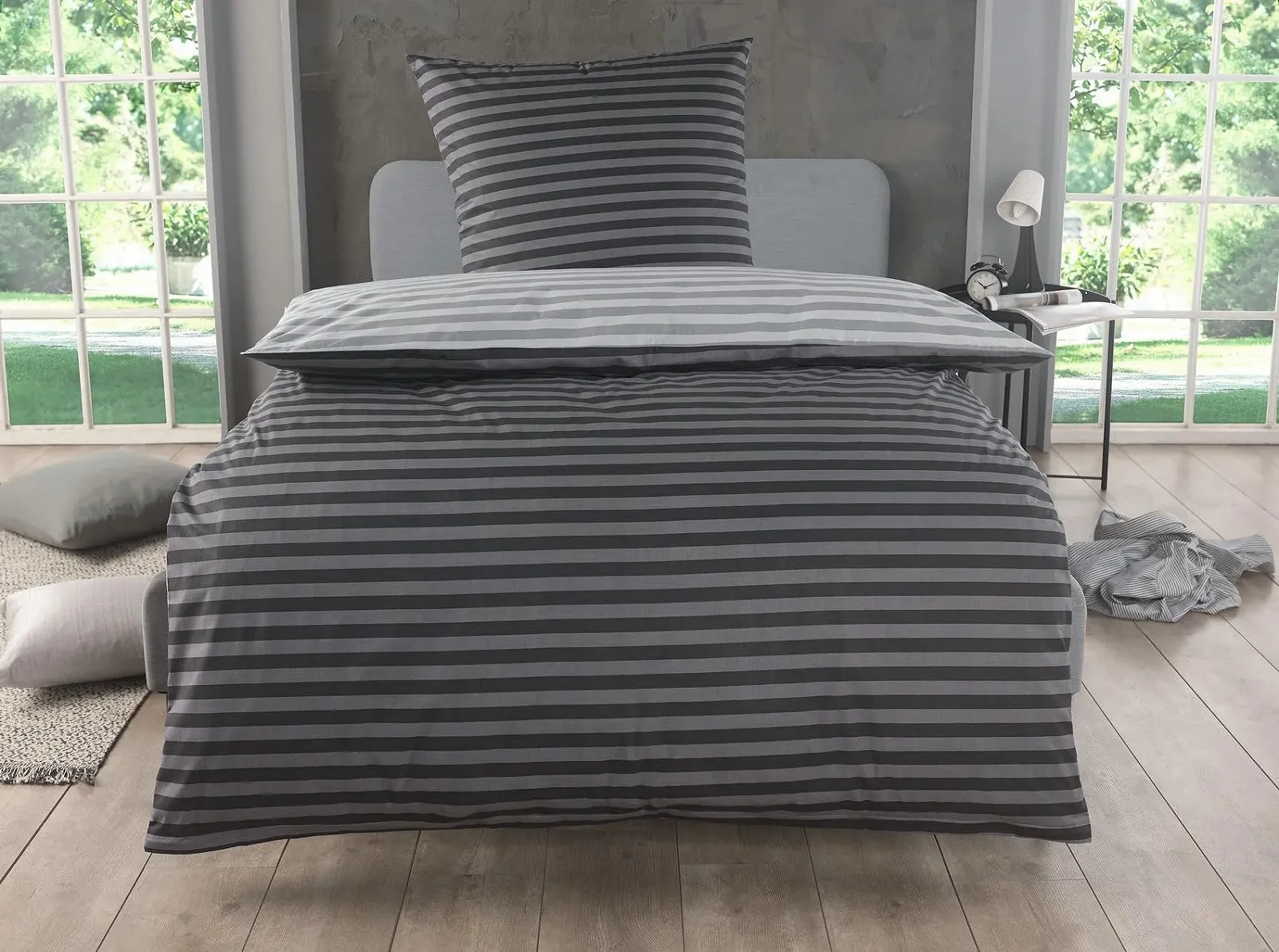 Постельное белье MALIKA Хлопок 2 предмета Полосатое Реверсивное 135 x 200 см + 80 x 80 см Renforcé Серое, фото №7