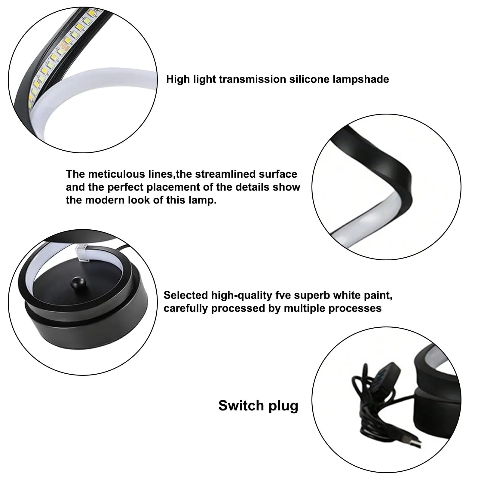 Настільна лампа NCONCO Spiral LED USB Dimmable Чорний, фото №8