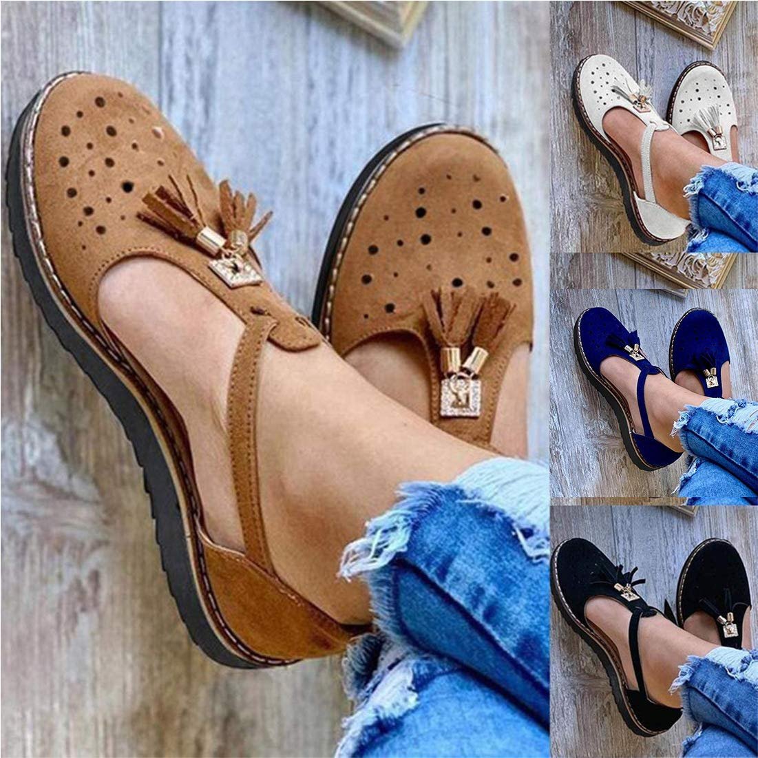 Літні Сандалі Жіночі Платформа Китиці Шкіряні Закритий Носок Пряжка, фото №5