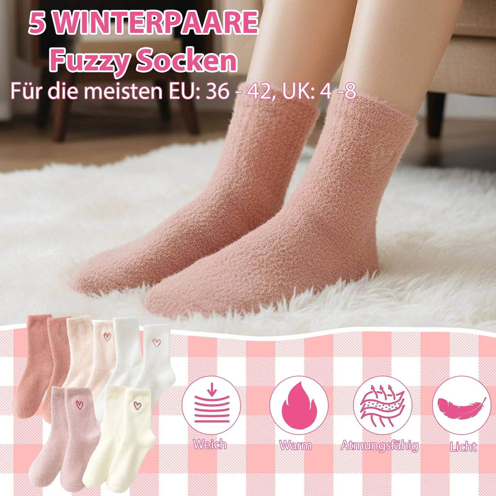 Жіночі теплі шкарпетки, 5 пар товстих шкарпеток для ліжка, розміри 36-42, фото №3