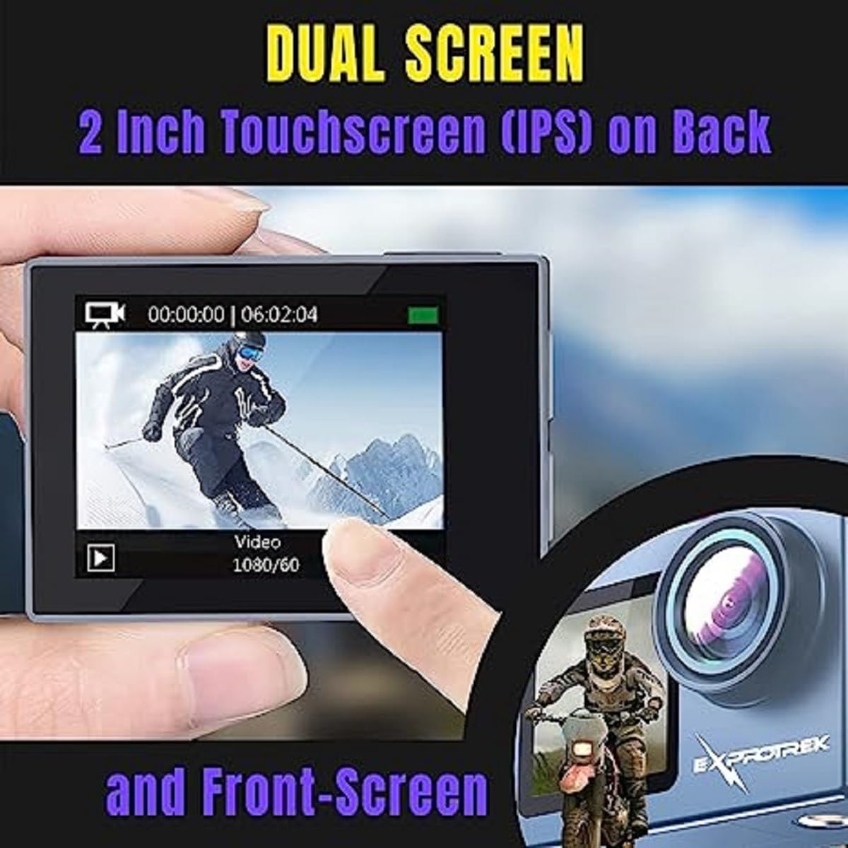 Exprotrek Екшн-камера 4K Водонепроникна Екшн-камера 40 м Ultra HD 20MP Екшн-камера 170° Ультраширокий кут WiFi ВідеоЕкшн-камера ICE стабілізація з подвійною батареєю 1350 мАг, фото №3