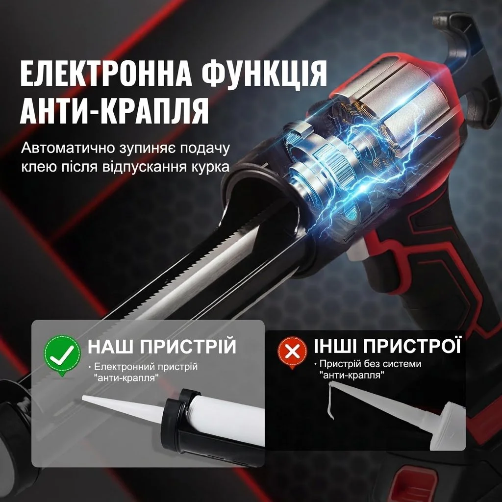 Аккумуляторный пистолет для картриджей VEVOR 20 Вт / 300 мл / до 270 кг / 4 скорости / Красный, фото №7 Аккумуляторный пистолет для картриджей VEVOR 20 Вт / 300 мл / до 270 кг / 4 скорости / Красный, фото №7