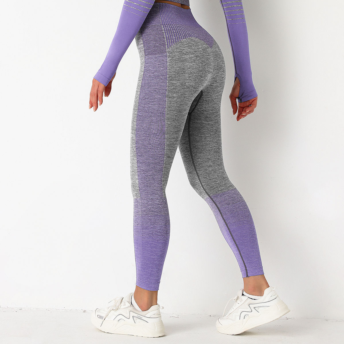 Леггинсы женские спортивные 9659 S серые с фиолетовым, фото №7