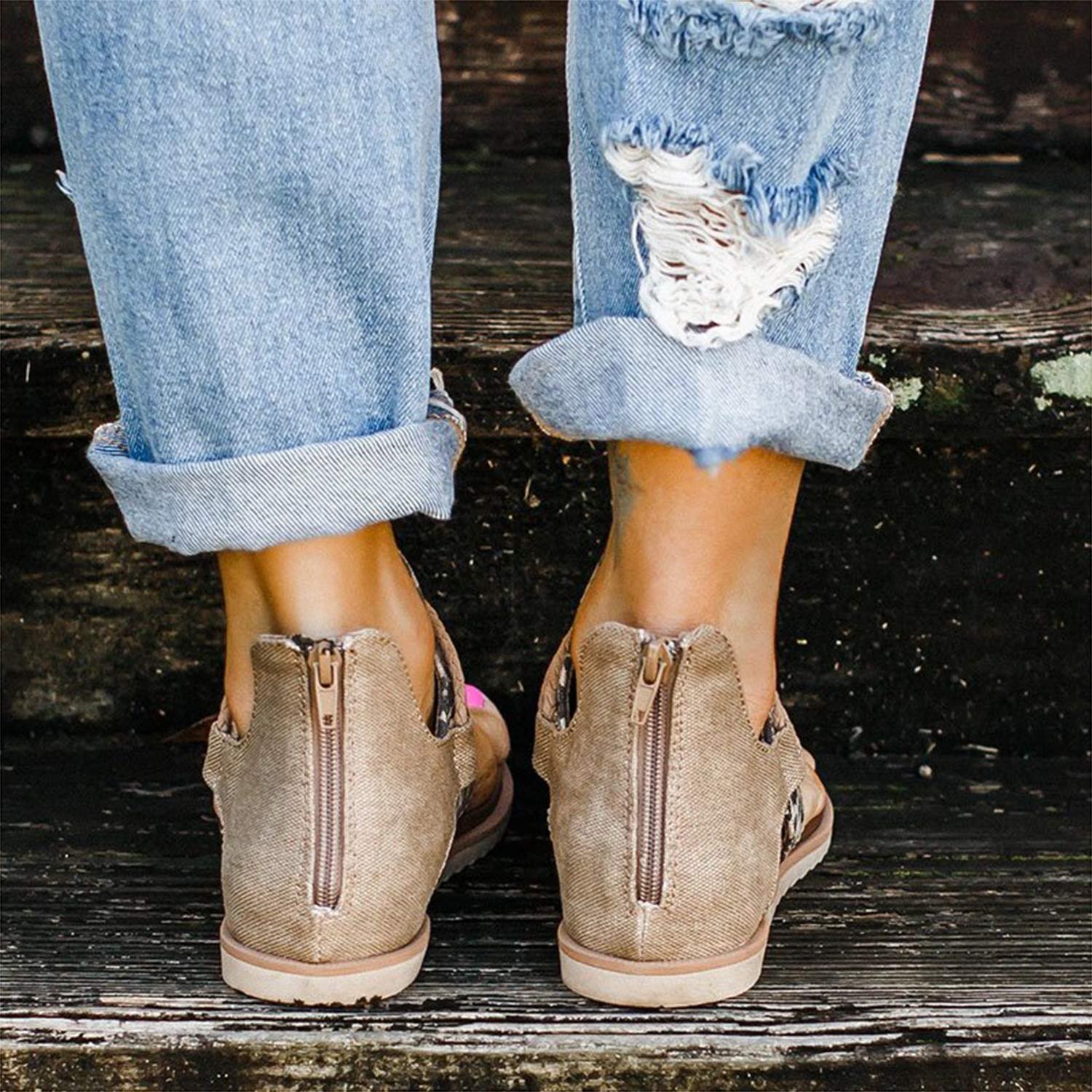 Вьетнамки Женские Ретро Сандалии-Гладиаторы Леопард Молния Удобные Плоские PU Кожаные, фото №4