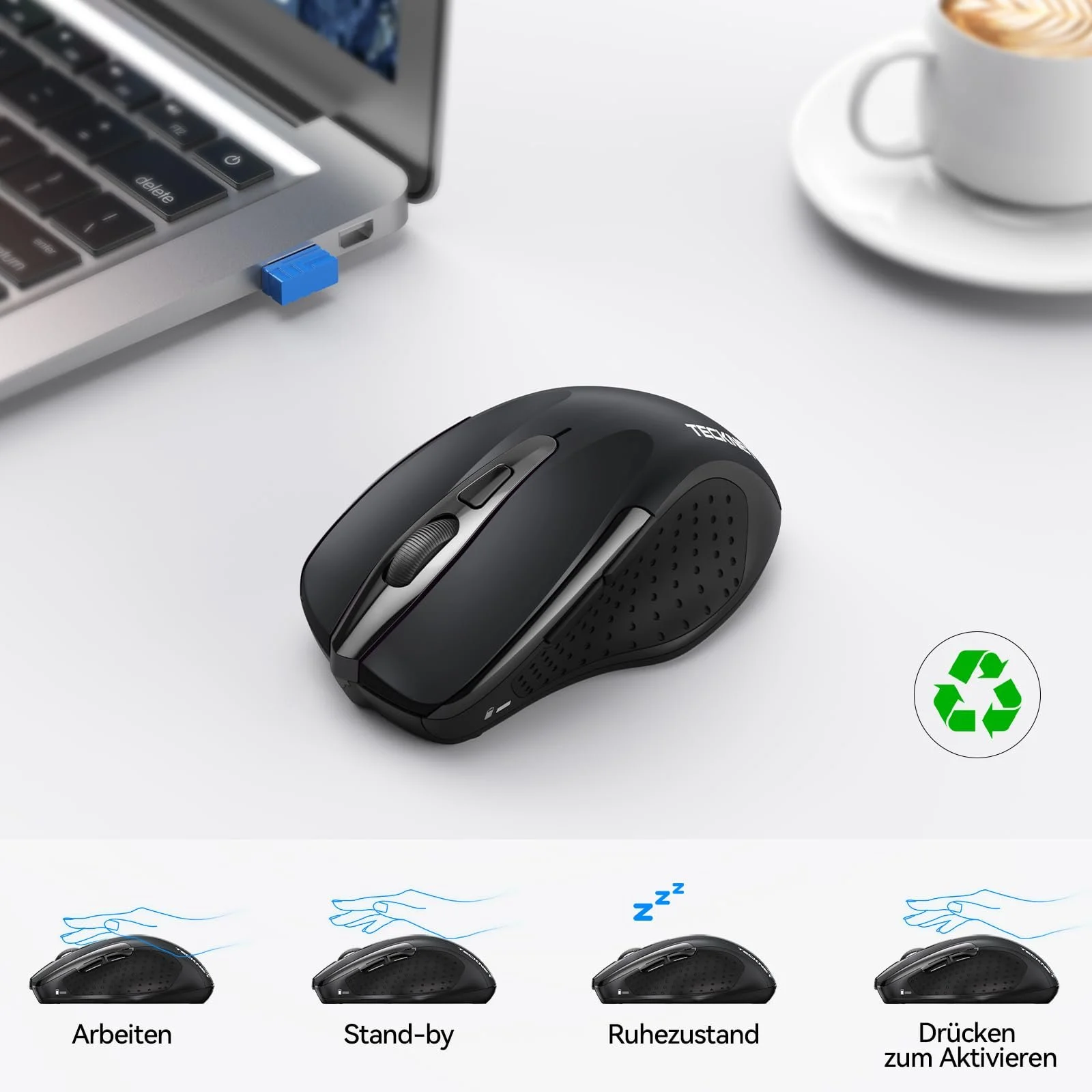 Миша TECKNET Bluetooth, бездротова ергономічна миша (три режими: BT 5.0/3.0+2.4G), 4800 DPI, фото №7