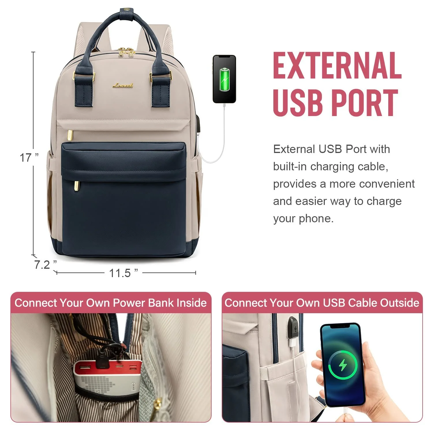 Рюкзак для ноутбука Lovevook 15.6 дюйма USB водонепроникний темно-синій світло-коричневий, фото №5 Рюкзак для ноутбука Lovevook 15.6 дюйма USB водонепроникний темно-синій світло-коричневий, фото №5