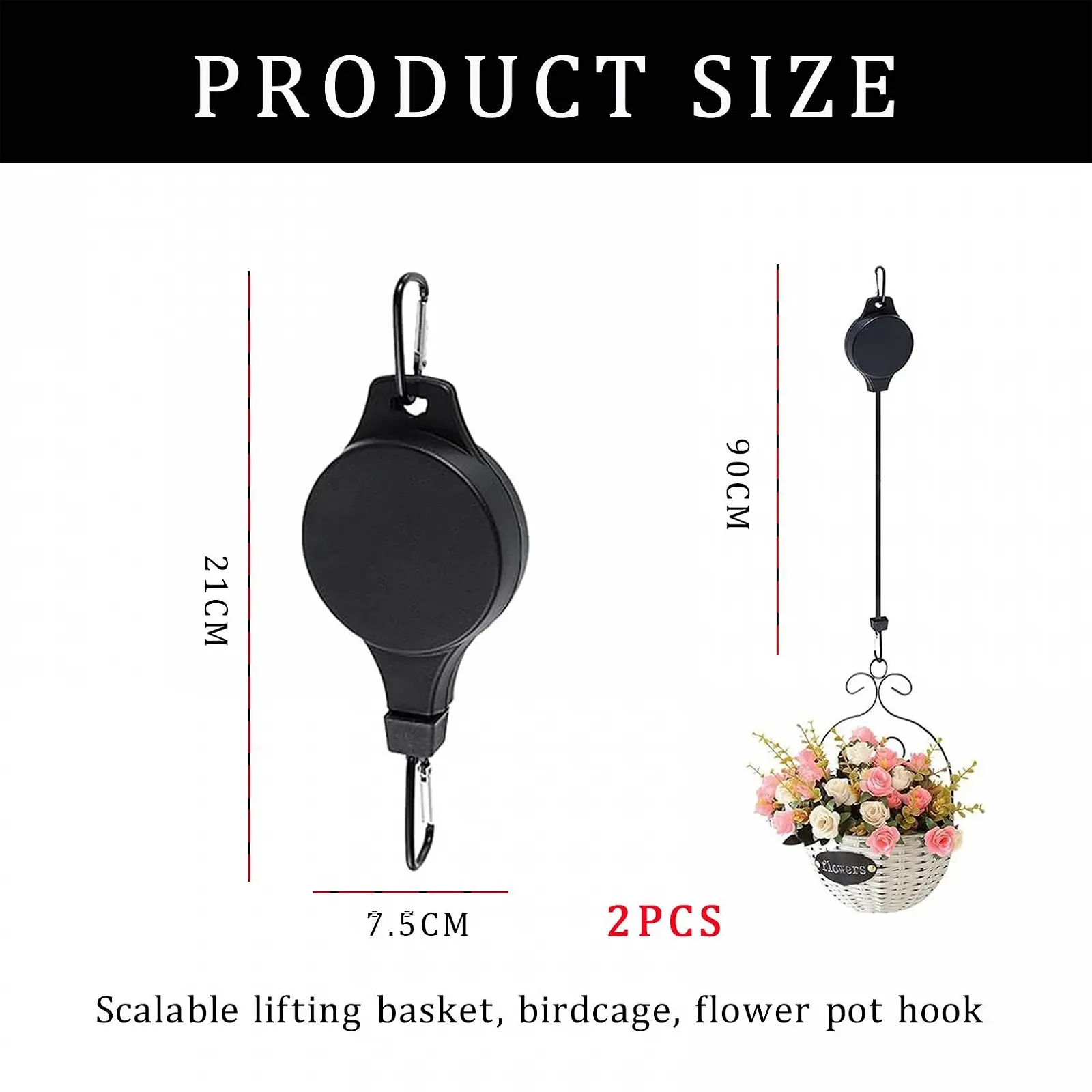 Підвісні тримачі-ролики для рослин 2 шт. Регульовані Чорні, фото №2 Підвісні тримачі-ролики для рослин 2 шт. Регульовані Чорні, фото №2