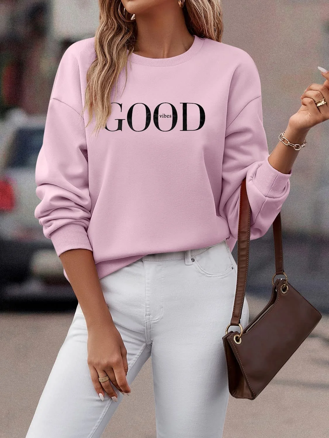 Джемпер Minetom Женский с принтом букв, с длинными рукавами, пуловер с круглым вырезом на осень/зиму, свободный, повседневный топ для спорта, Streetwear, без капюшона, фото №4