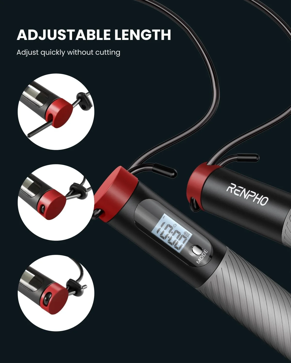 Розумна скакалка RENPHO with Counter App Analysis Adjustable 3 м, фото №4
