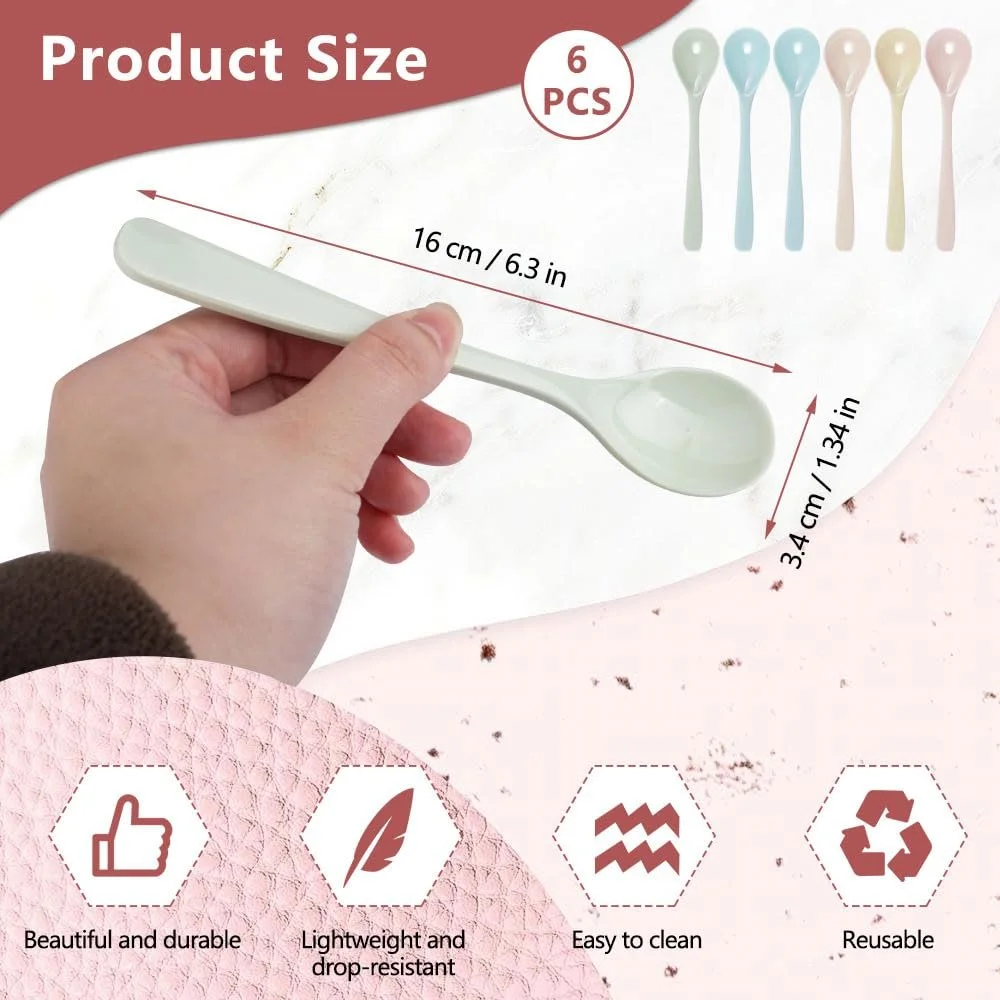 Ложка Melamine, Набір 6 штук, довга, 16 x 3.4 см, пластик, різнокольорова, імітація порцеляни, фото №2