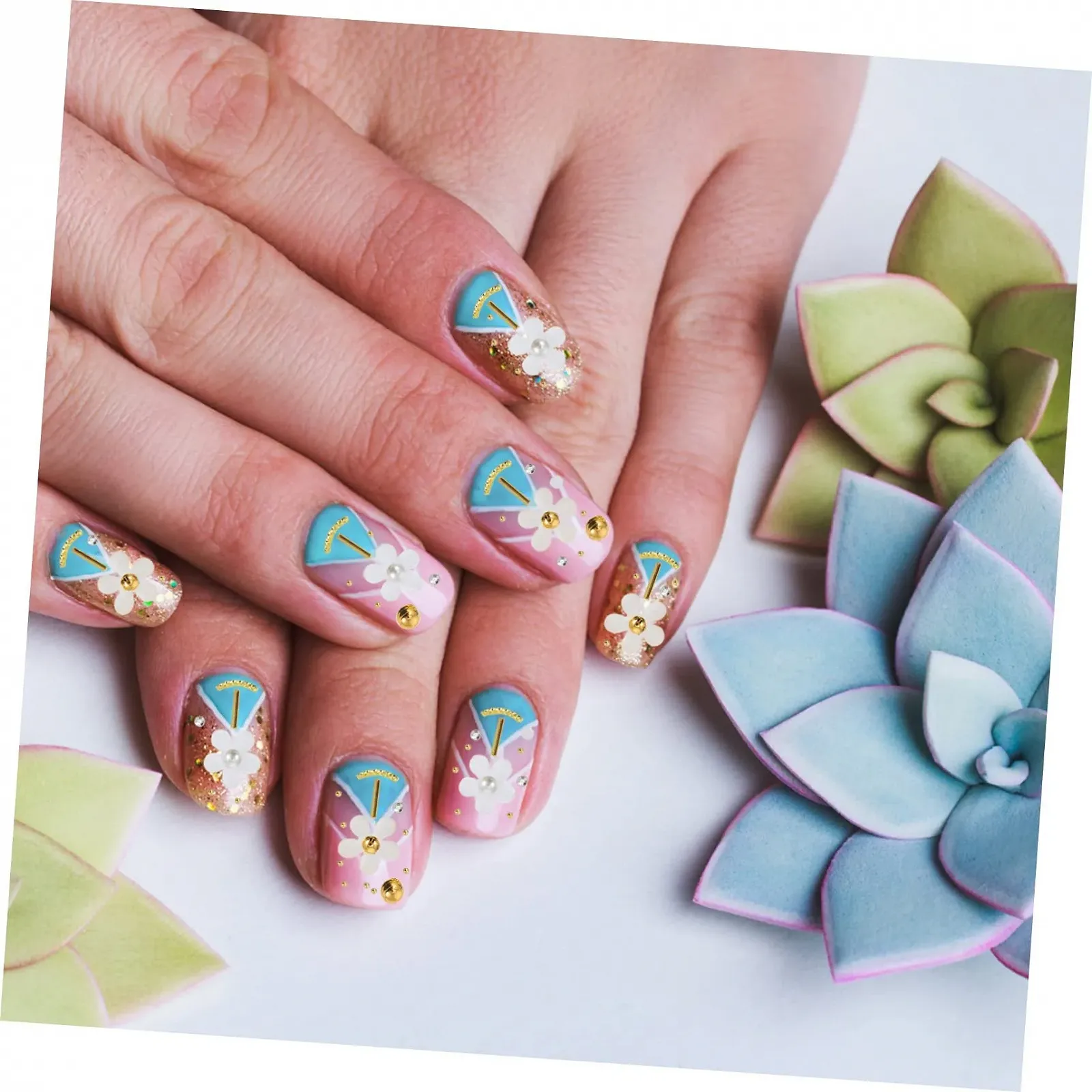 Смешанные 3D украшения для ногтей в виде цветов для уникального маникюра, 6 штук в упаковке, фото №3