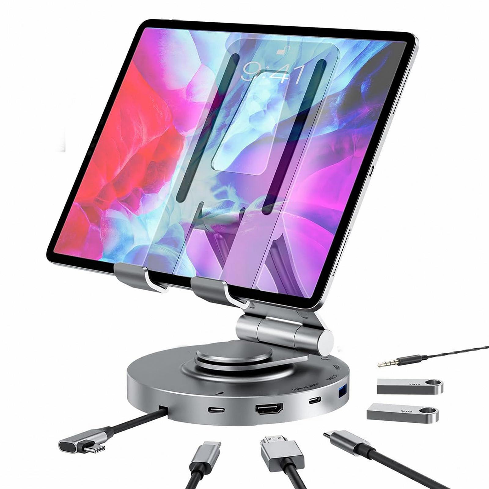 Регульована Підставка для Планшета Elprico з USB C Хабом 11-в-1 Алюмінієва, фото №5 Регульована Підставка для Планшета Elprico з USB C Хабом 11-в-1 Алюмінієва, фото №5