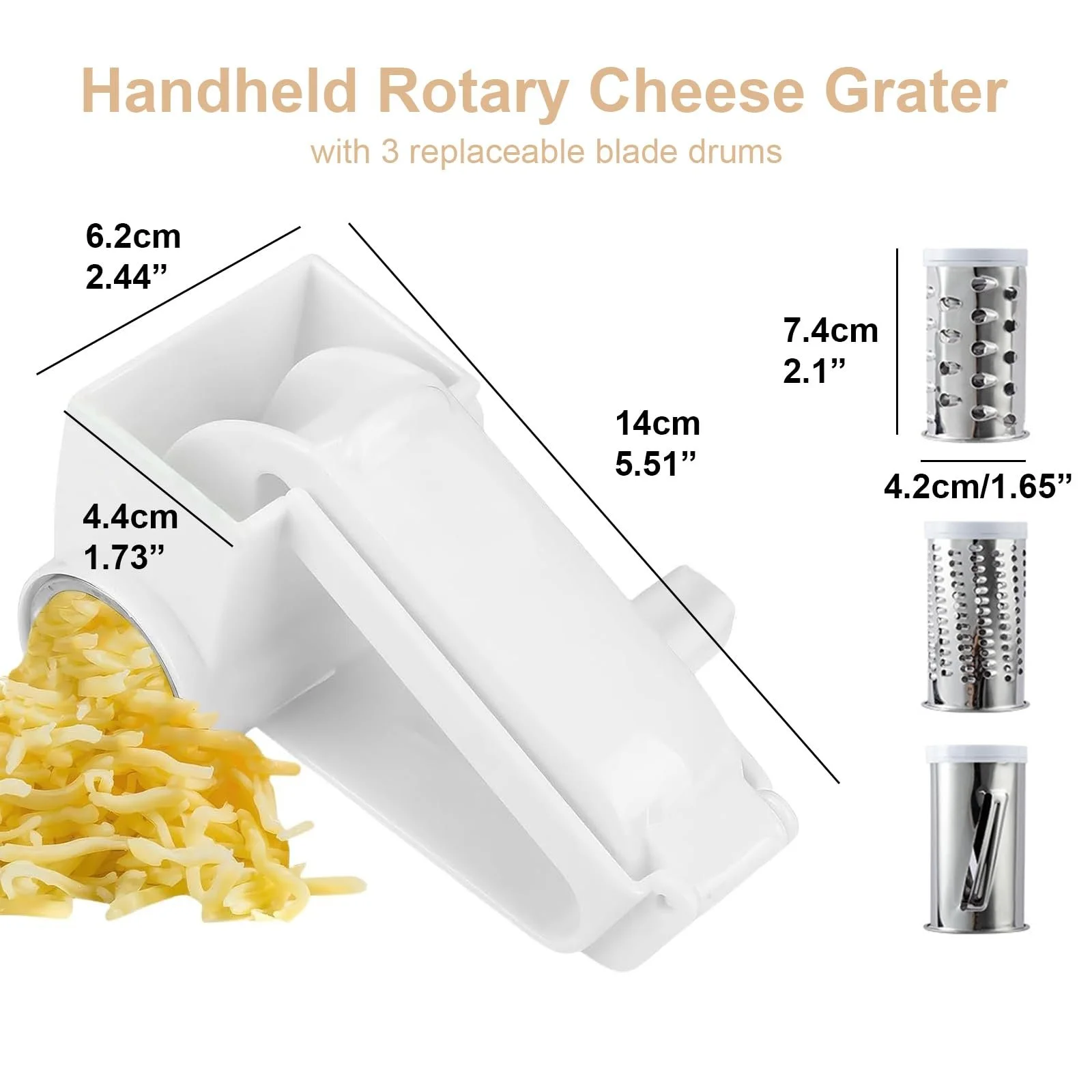 Ручна терка для сиру TRACOMPAN з нержавіючої сталі з 3 змінними барабанами, фото №6