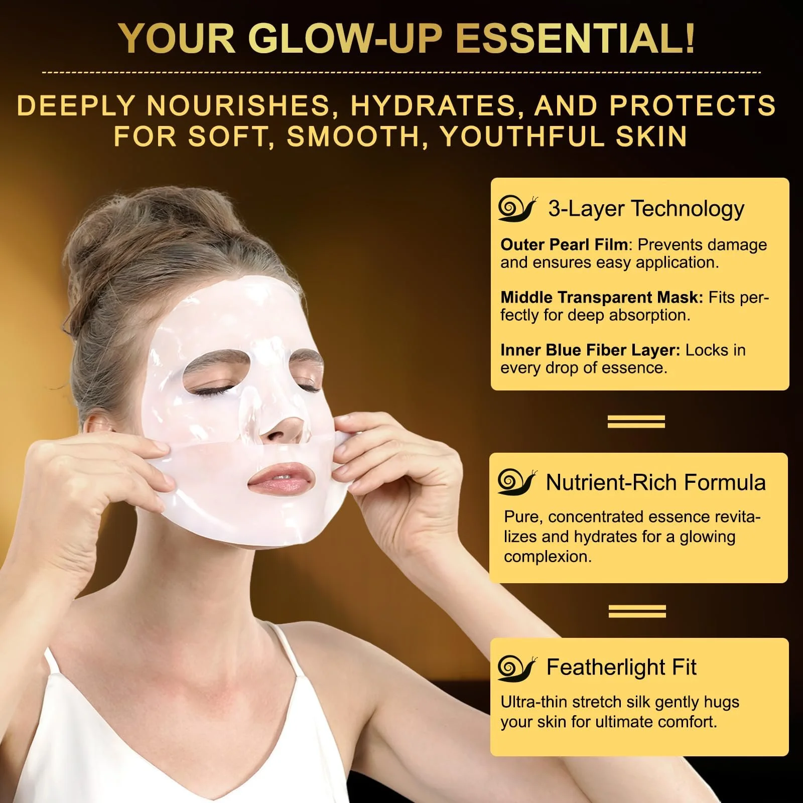 Маска для лица гидрогелевая Advanced Snail Mucin Glass Glow, муцин улитки, листовая маска с муцином улитки, увлажняющая коллагеновая маска для лица, против морщин, натуральная маска с муцином улитки, антивозрастная для всех типов кожи, фото №3