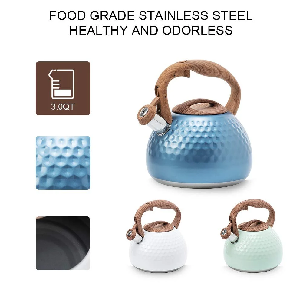 Чайник для плити 3 л нержавіюча сталь свисток термостійка ручка газова індукційна плита Зелений, фото №3