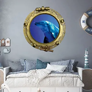 Наклейка на стіну GRAZDesign Bathroom Porthole Dolphin Underwater 43 x 40 см synthetic.ua - Фото 1