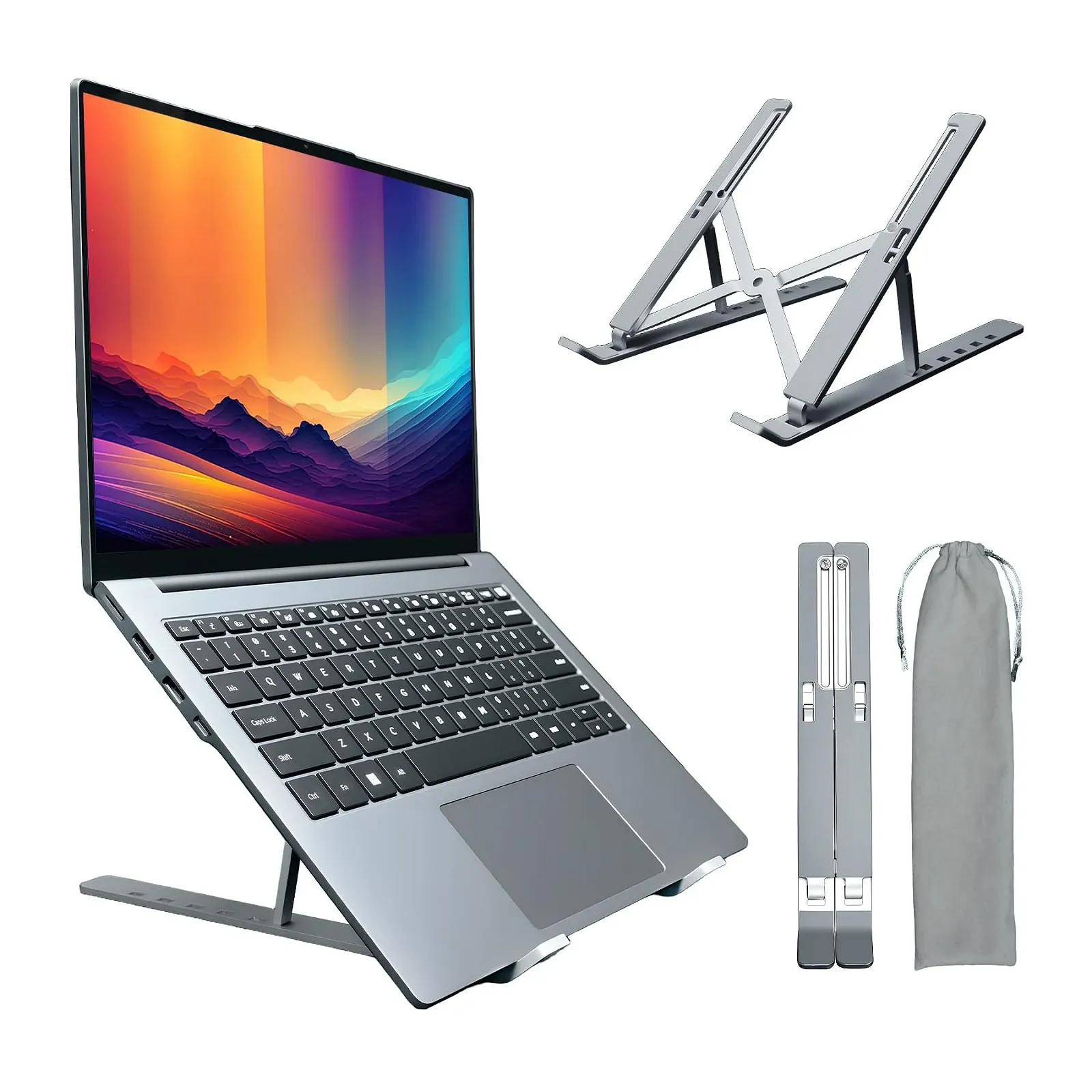 Підставка для ноутбука, охолоджуюча підставка для комп'ютера, 6 регульованих кутів, алюмінієва, складна, портативна, фото №1 Підставка для ноутбука, охолоджуюча підставка для комп'ютера, 6 регульованих кутів, алюмінієва, складна, портативна, фото №1