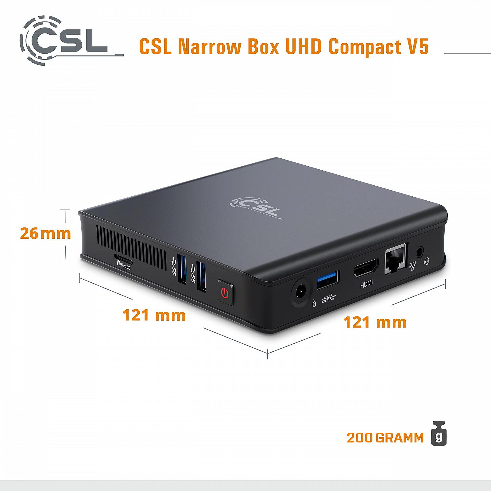 Мини ПК CSL Narrow Box Ultra HD Compact v5 Windows 11 Home Безвентиляторный, Intel Celeron N5100 4x2800МГц, 128ГБ eMMC SSD, 4ГБ DDR4-RAM, Intel UHD Graphics, Dual WiFi, HDMI 2, USB 3.1, BT 4.2, фото №5