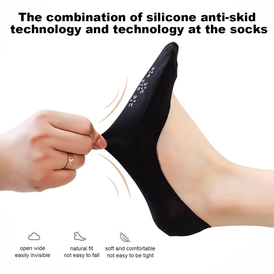 Носки-следки Женские Хлопковые Нейлоновые С Силиконом 3 пары черные, фото №3
