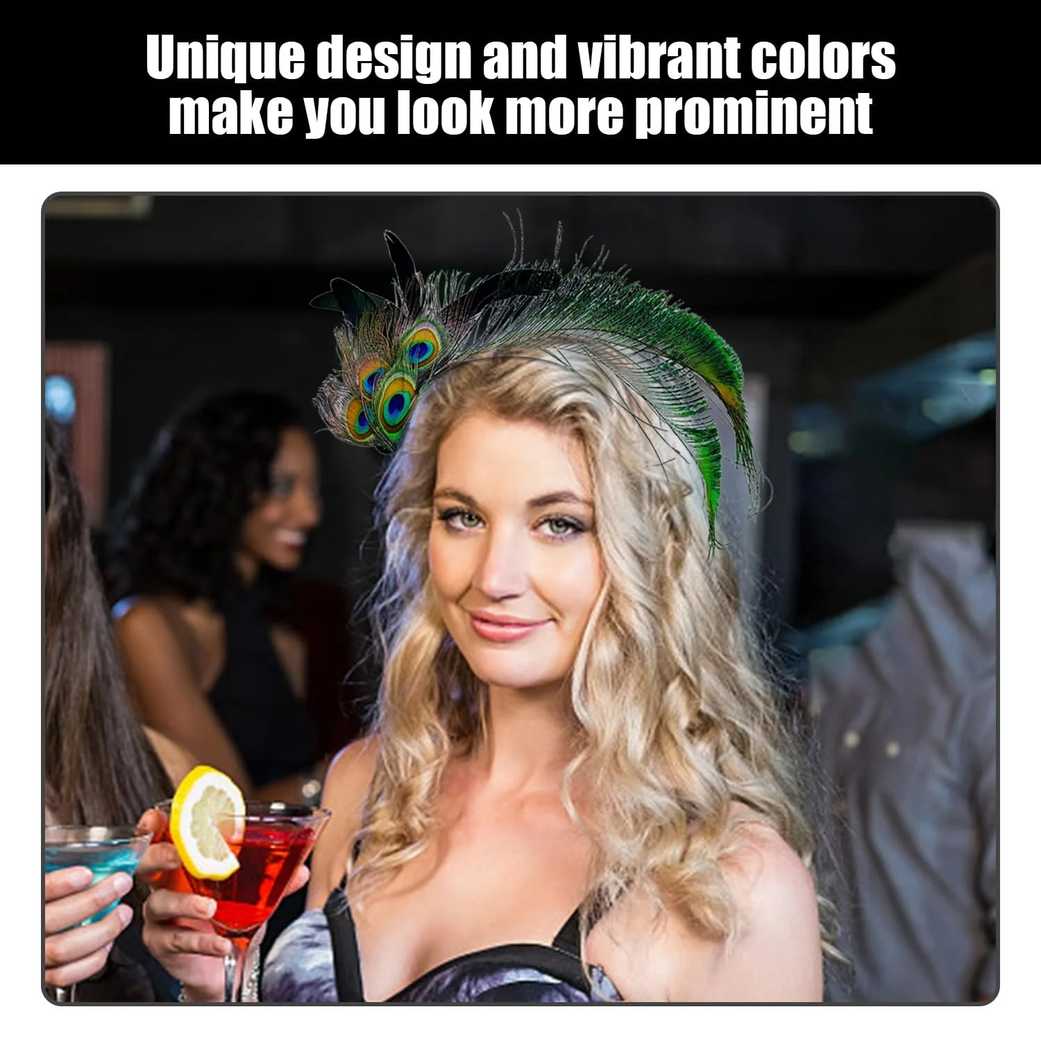 Обруч на голову з пір'ям павича, ретро, фото №5