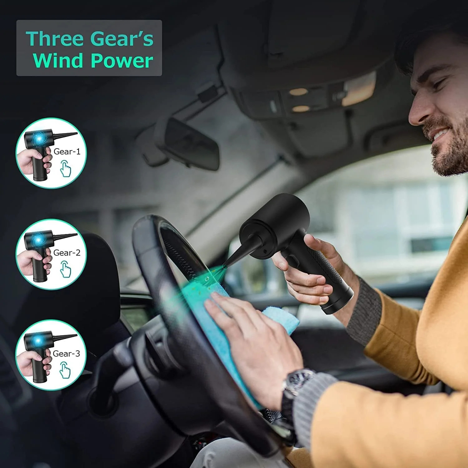 Аккумуляторный воздуходувка VANBAR 3-Speed 110 000 RPM 7600 mAh LED USB Quick Charge, фото №3