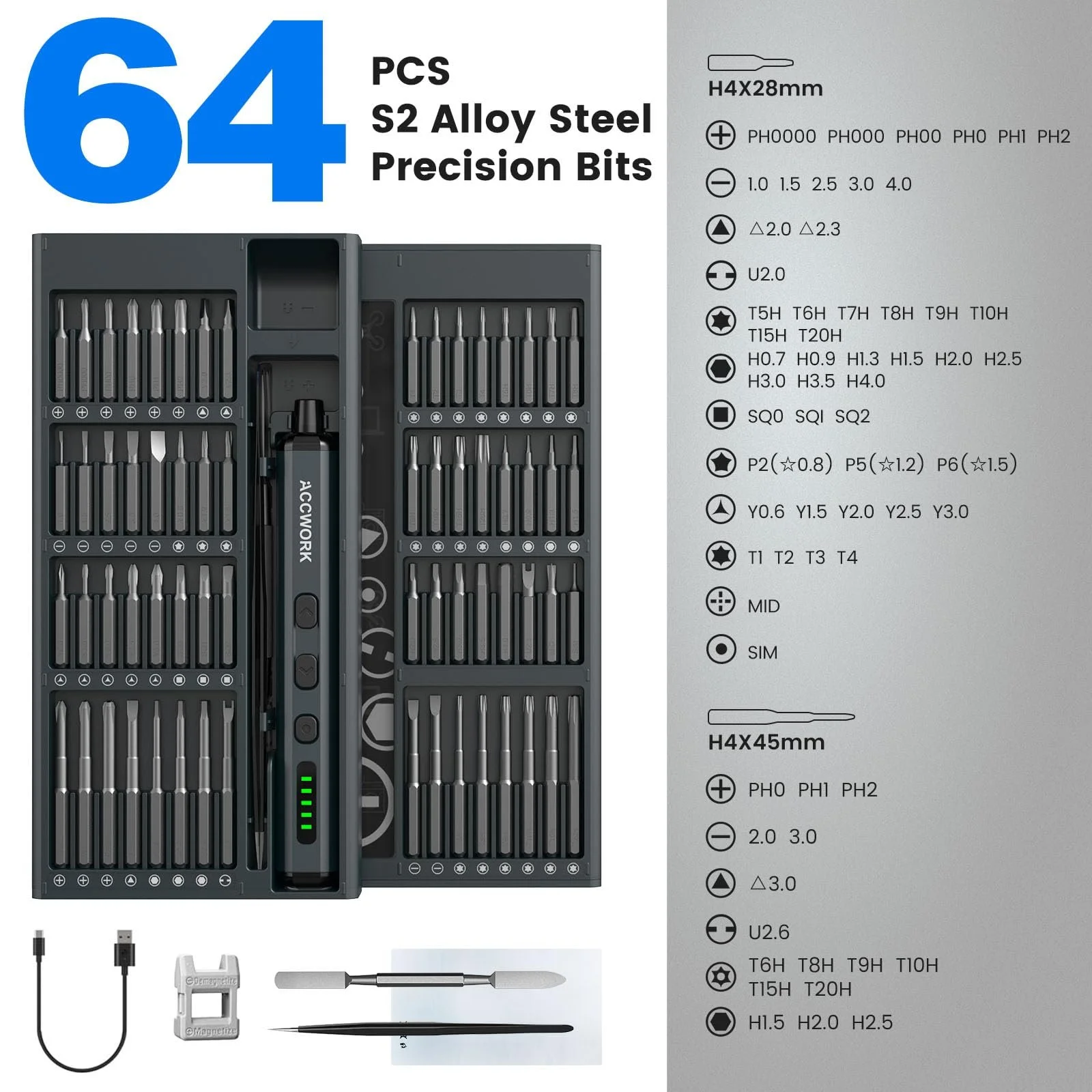 Викрутка електрична прецизійна 68-в-1 64 біти S2, фото №2