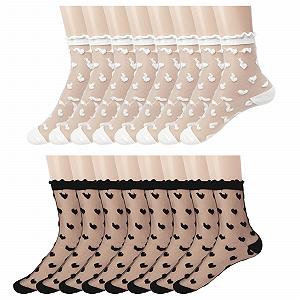 Прозрачные носки с рюшами для женщин, 8 пар (Черный, Белый) - Фото 1