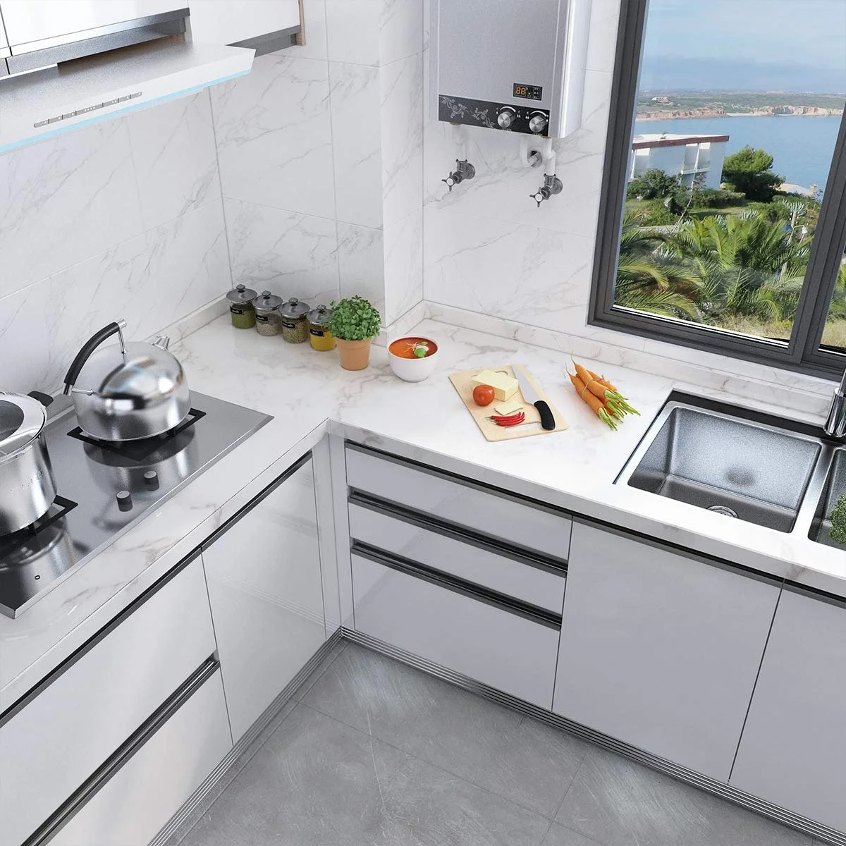 Самоклеючі шпалери TOTIO під білий мармур Вінілові 40 см x 9 м Emerald White, фото №2