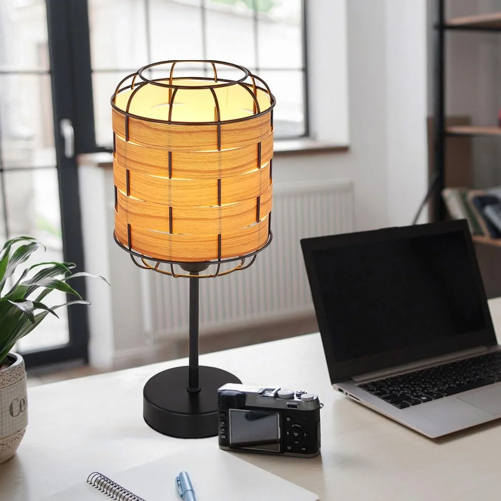 Настільна лампа etc-shop Wood Look Boho Lattice Metal 15 x 35 см Чорно-коричнева, фото №4